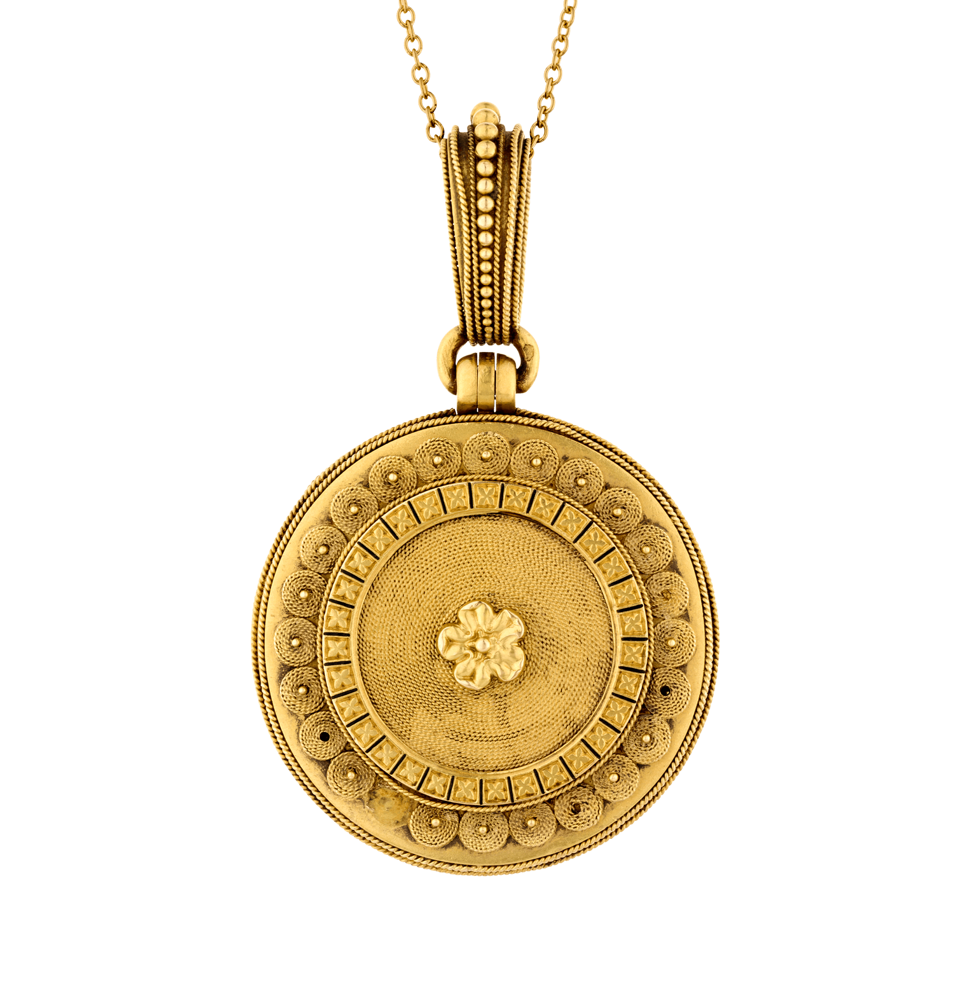 Eugène Fontenay Etruscan Revival Gold and Enamel Locket