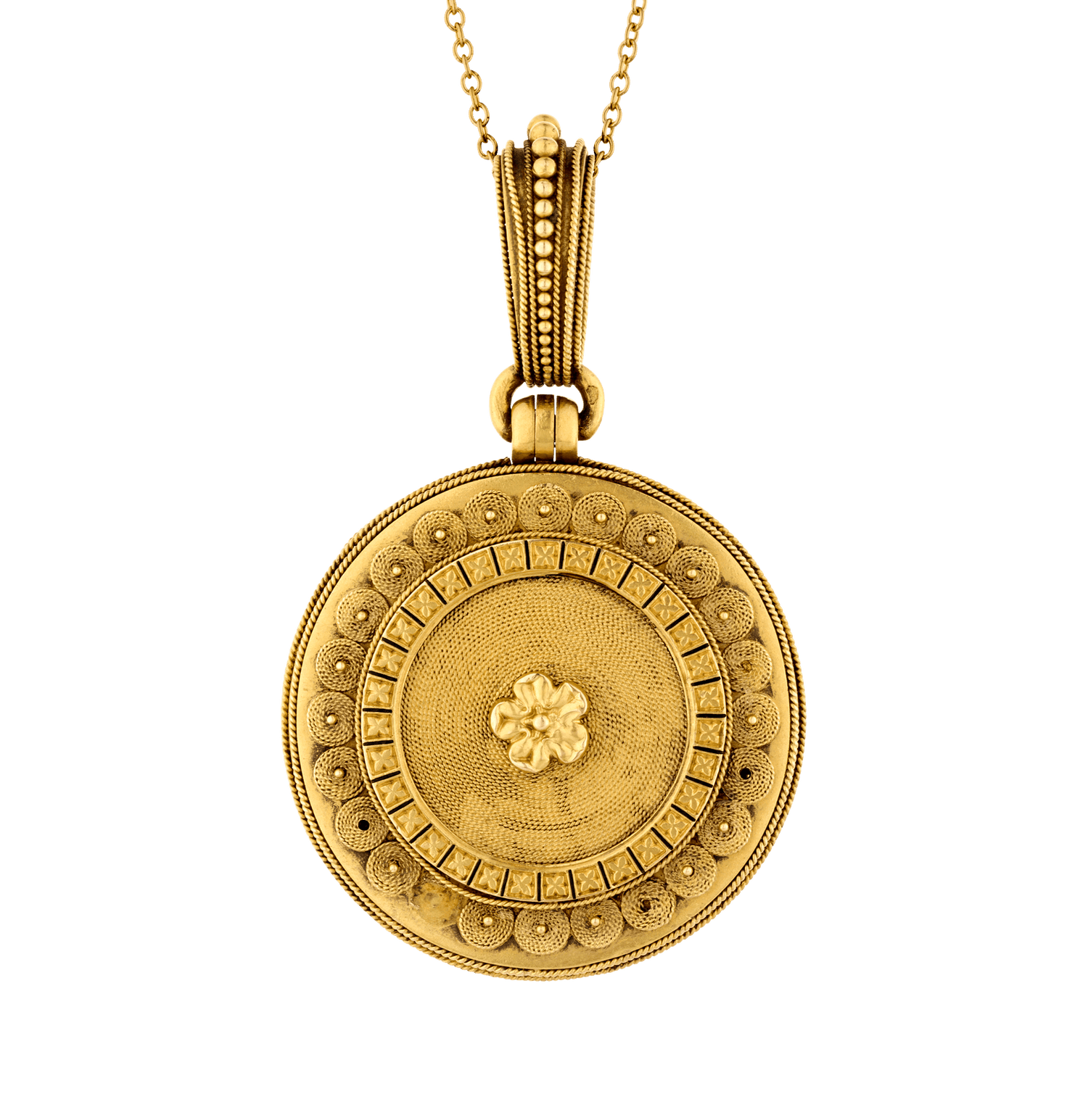 Eugène Fontenay Etruscan Revival Gold and Enamel Locket