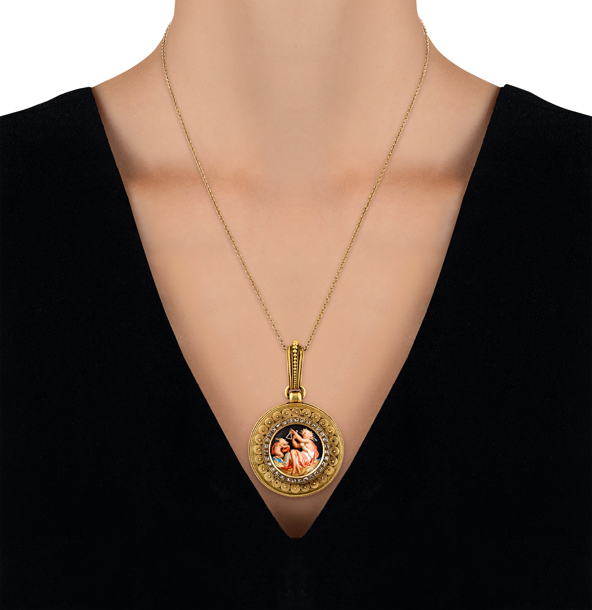 Eugène Fontenay Etruscan Revival Gold and Enamel Locket