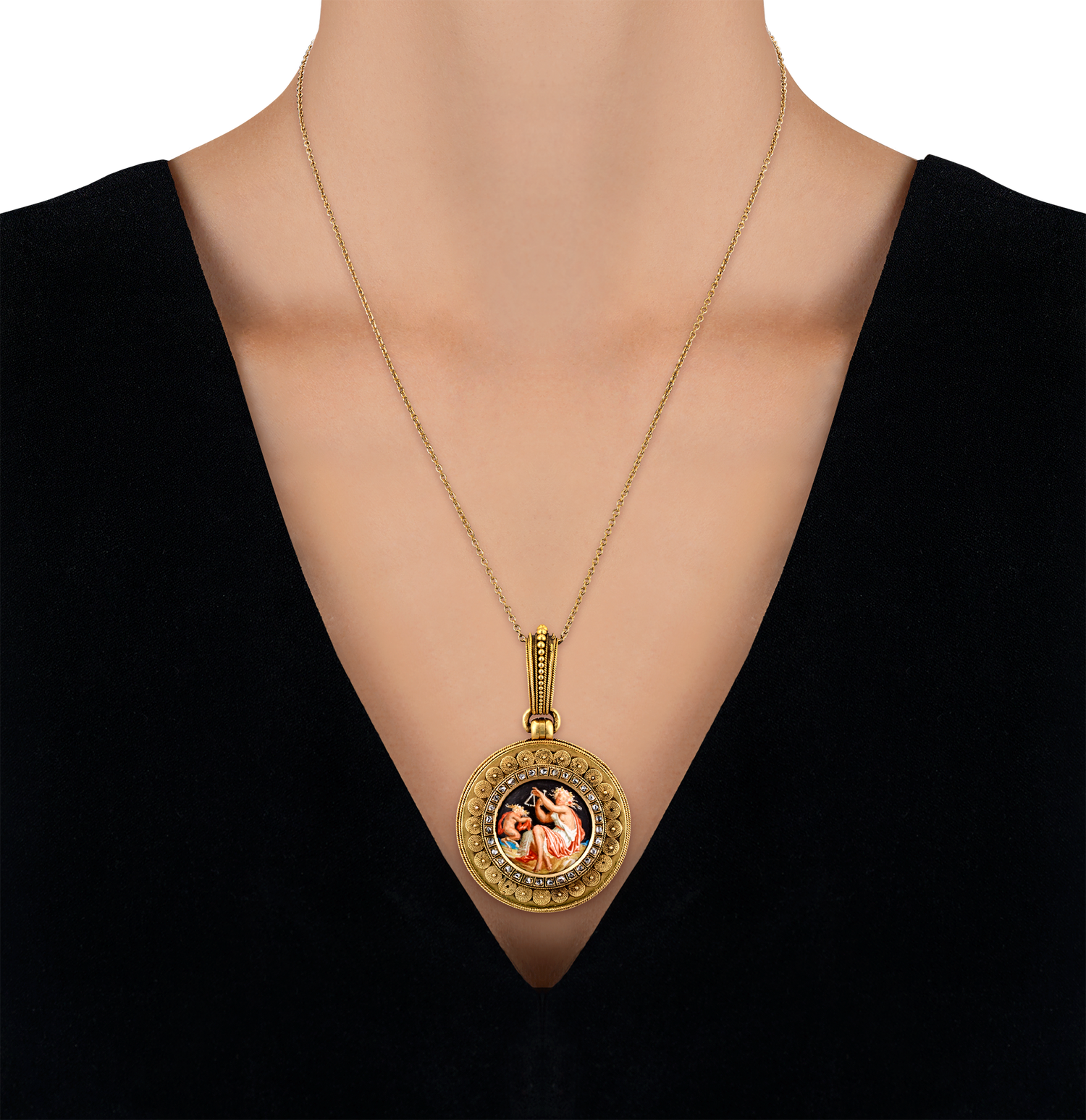 Eugène Fontenay Etruscan Revival Gold and Enamel Locket