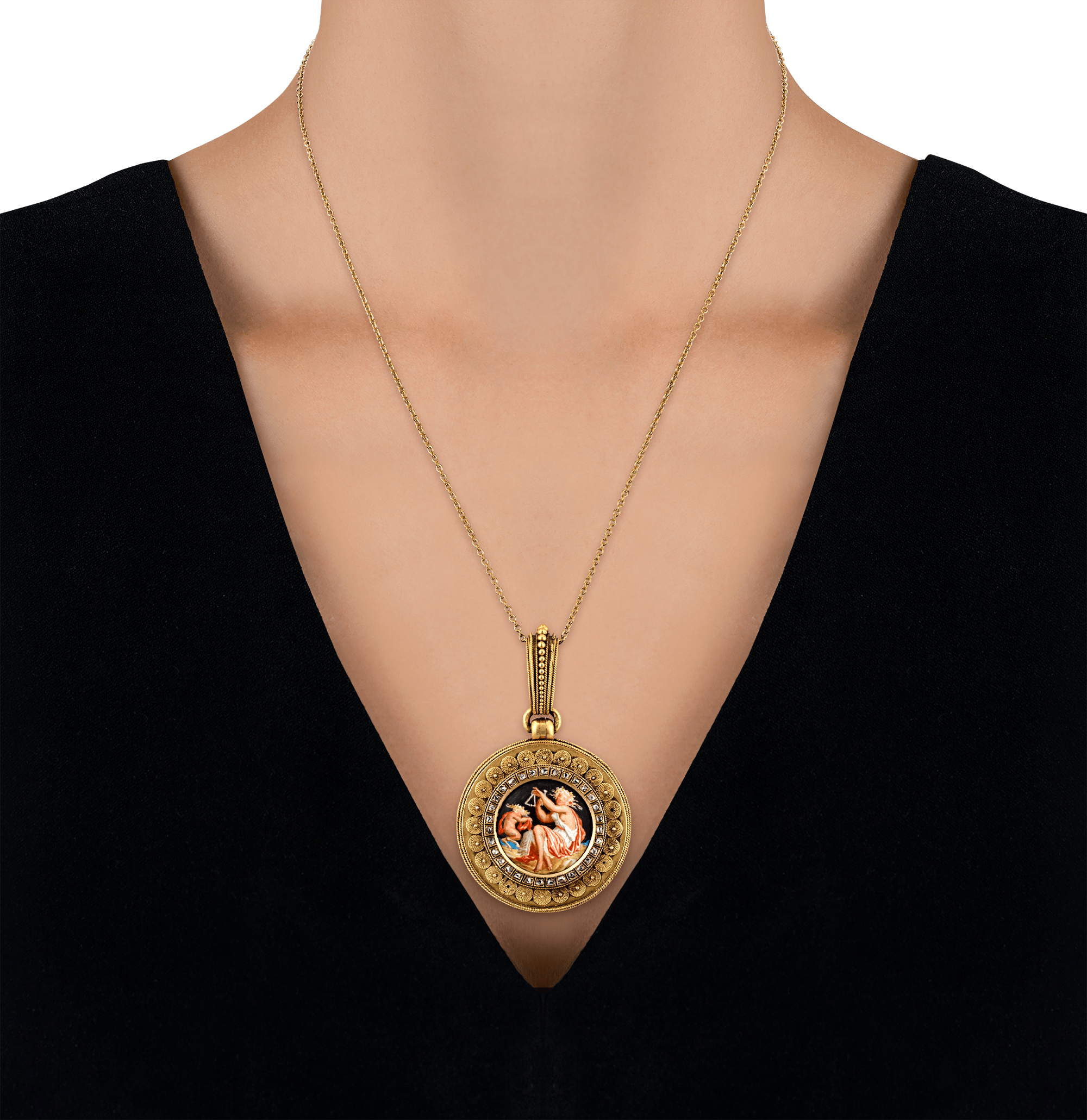 Eugène Fontenay Etruscan Revival Gold and Enamel Locket