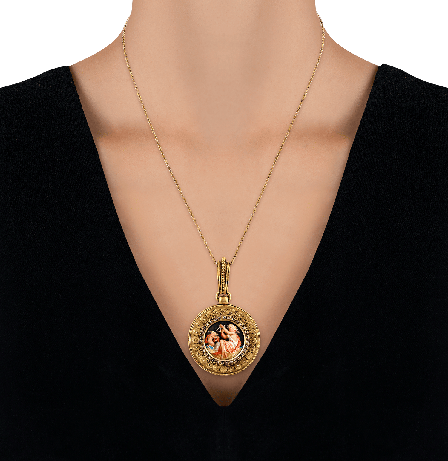Eugène Fontenay Etruscan Revival Gold and Enamel Locket
