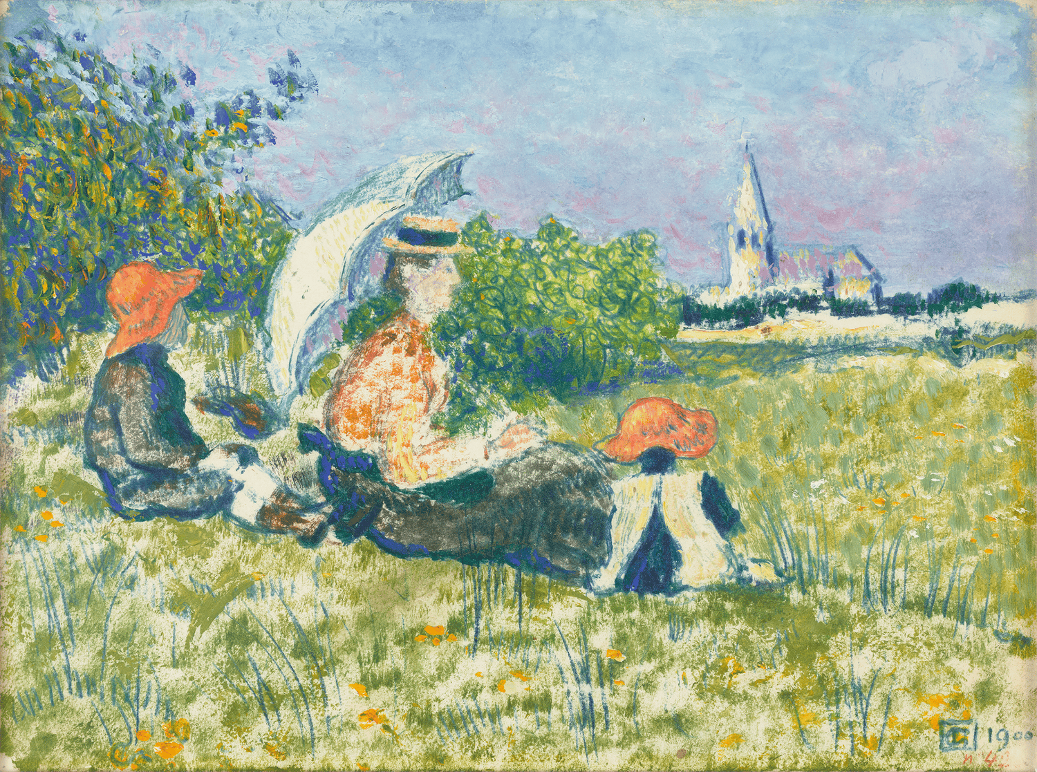 Madame Lemmen et ses enfants dans un jardin by Georges Lemmen