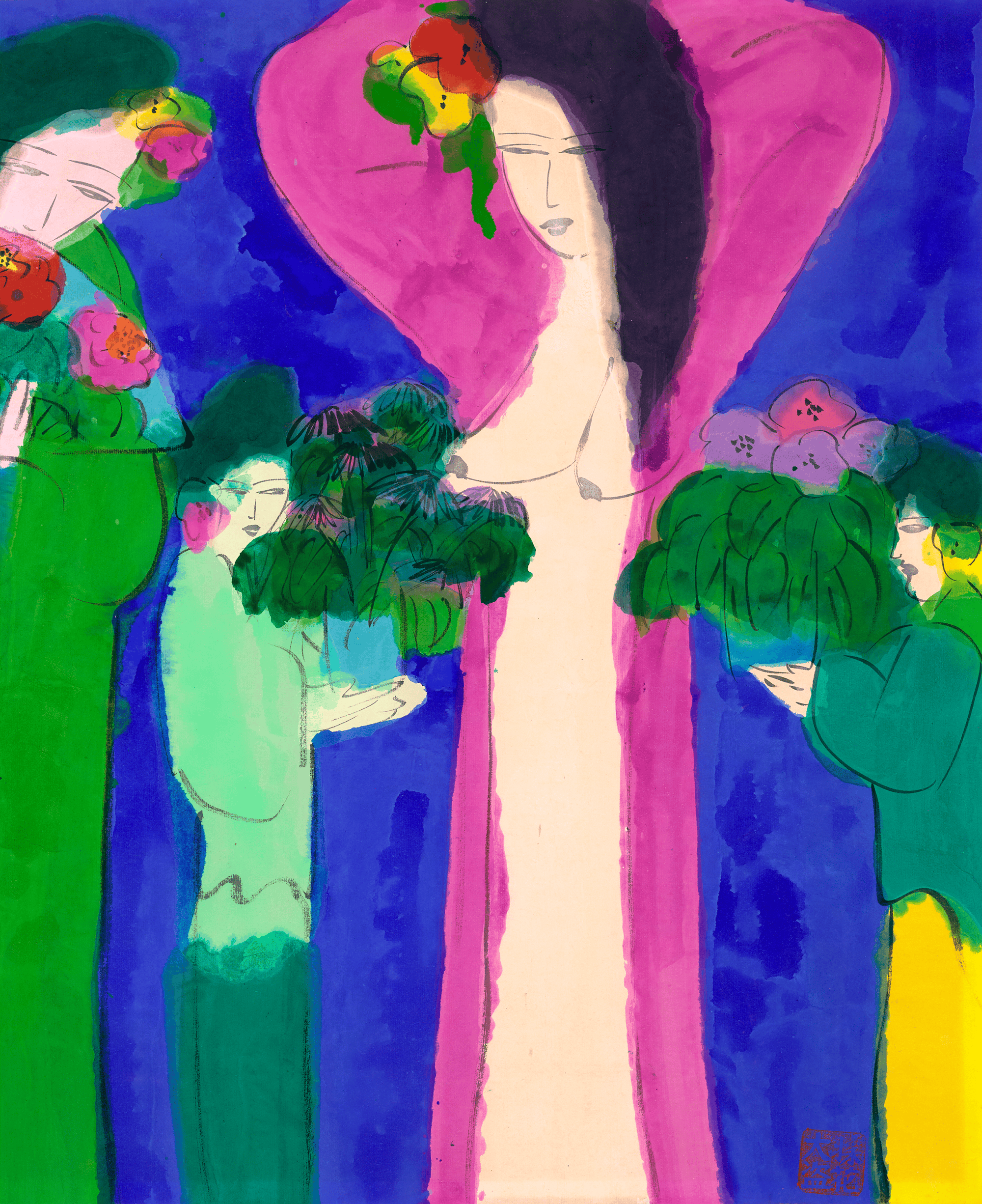 Beauties with Flowers by Walasse Ting