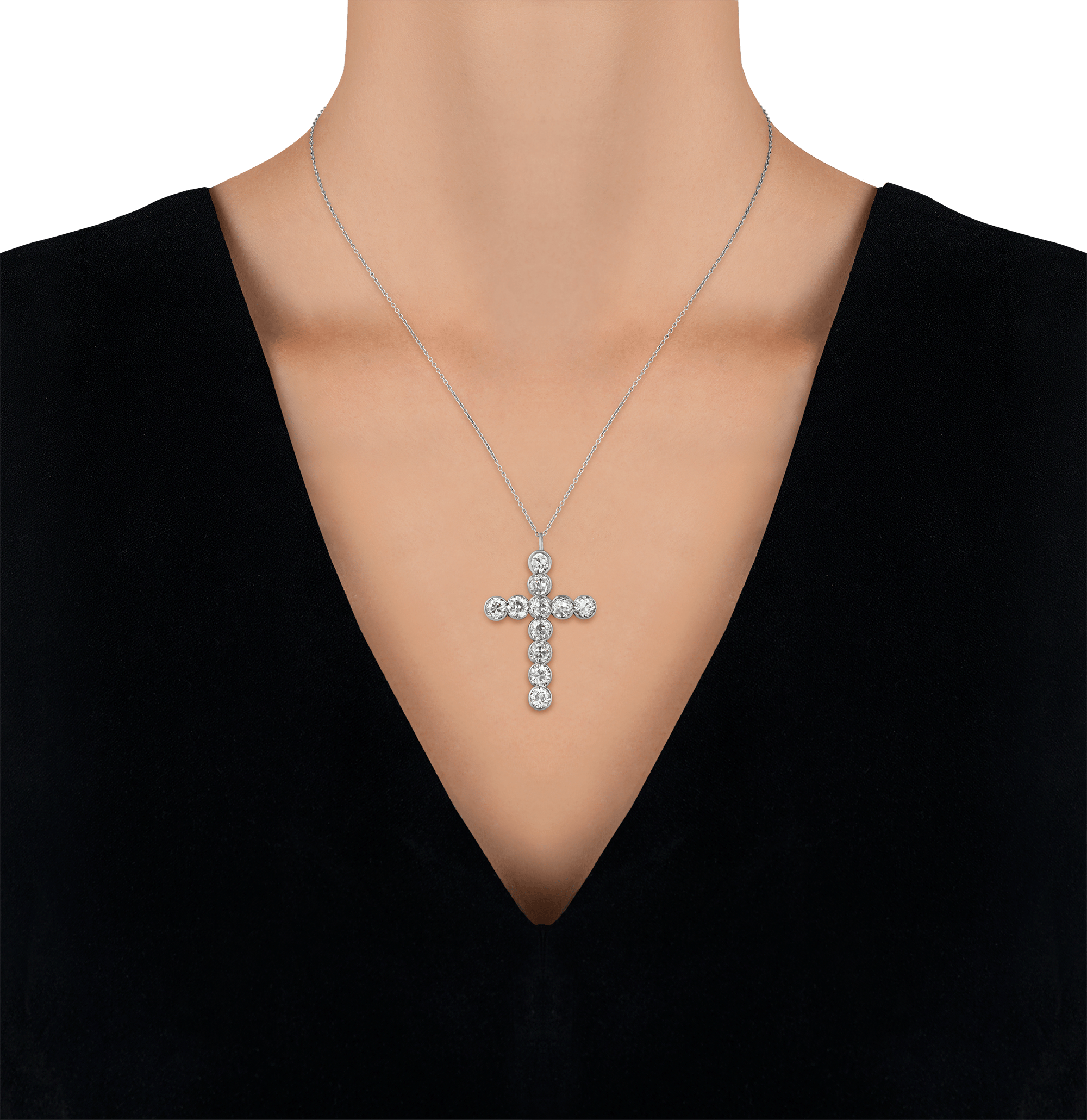 Old European Cut Diamond Cross Pendant, 4.65 carats