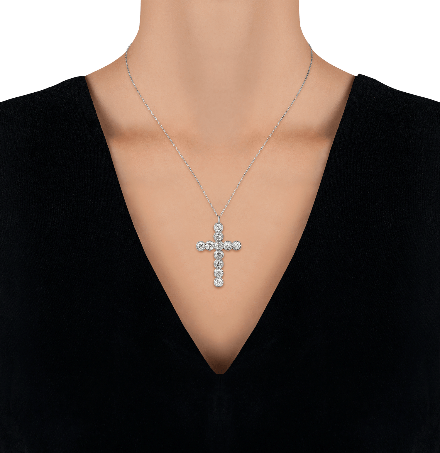 Old European Cut Diamond Cross Pendant, 4.65 carats