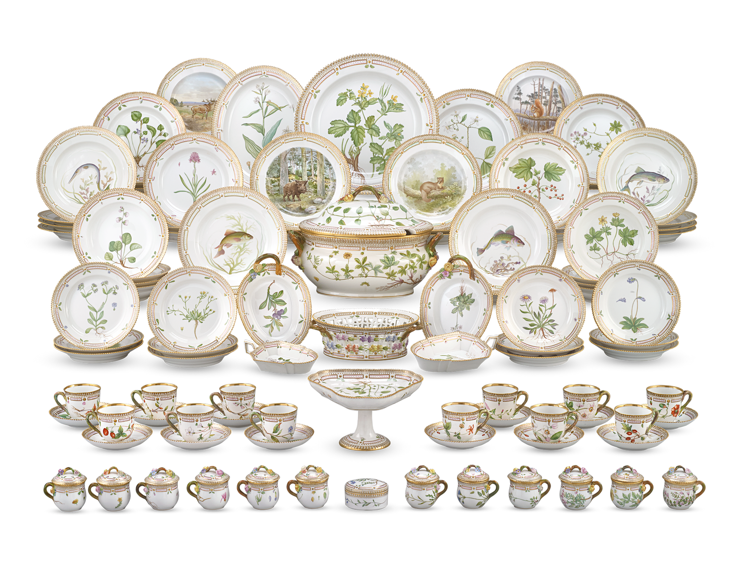 Flora Danica Porcelain Dinner Service by Royal Copenhagen, 107 Pieces