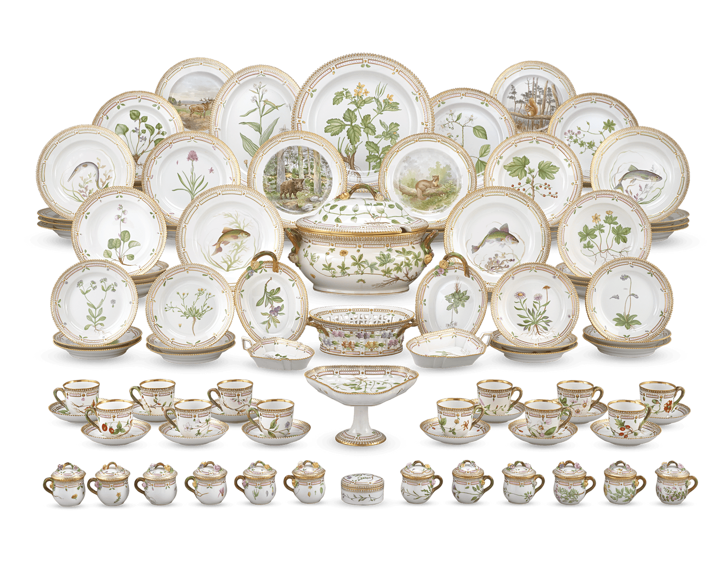 Flora Danica Porcelain Dinner Service by Royal Copenhagen, 107 Pieces