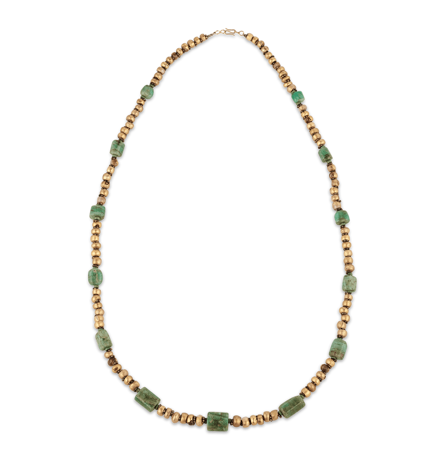 Ancient Egyptian Gold Glass Bead and Emerald Necklace