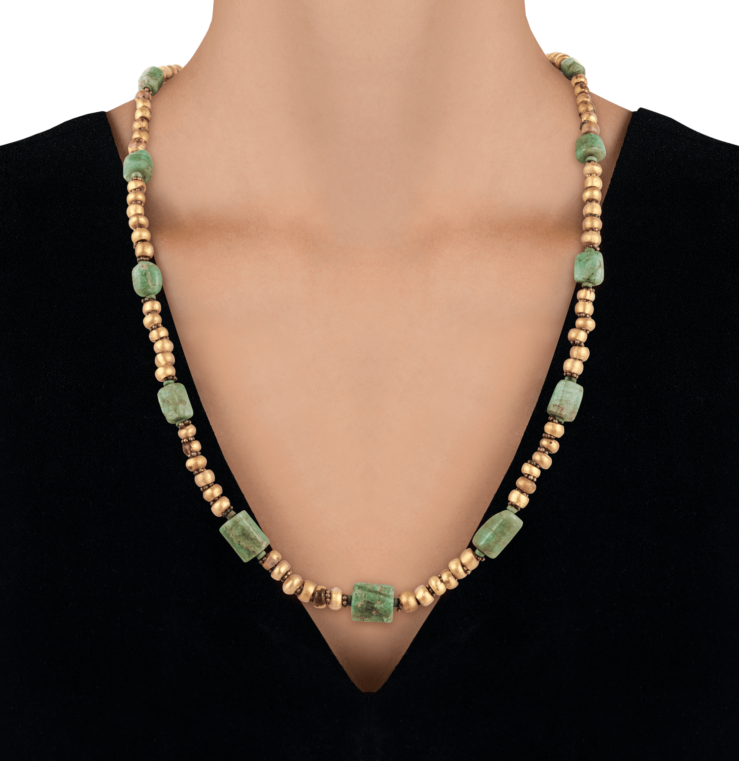 Ancient Egyptian Emerald and Gold Necklace