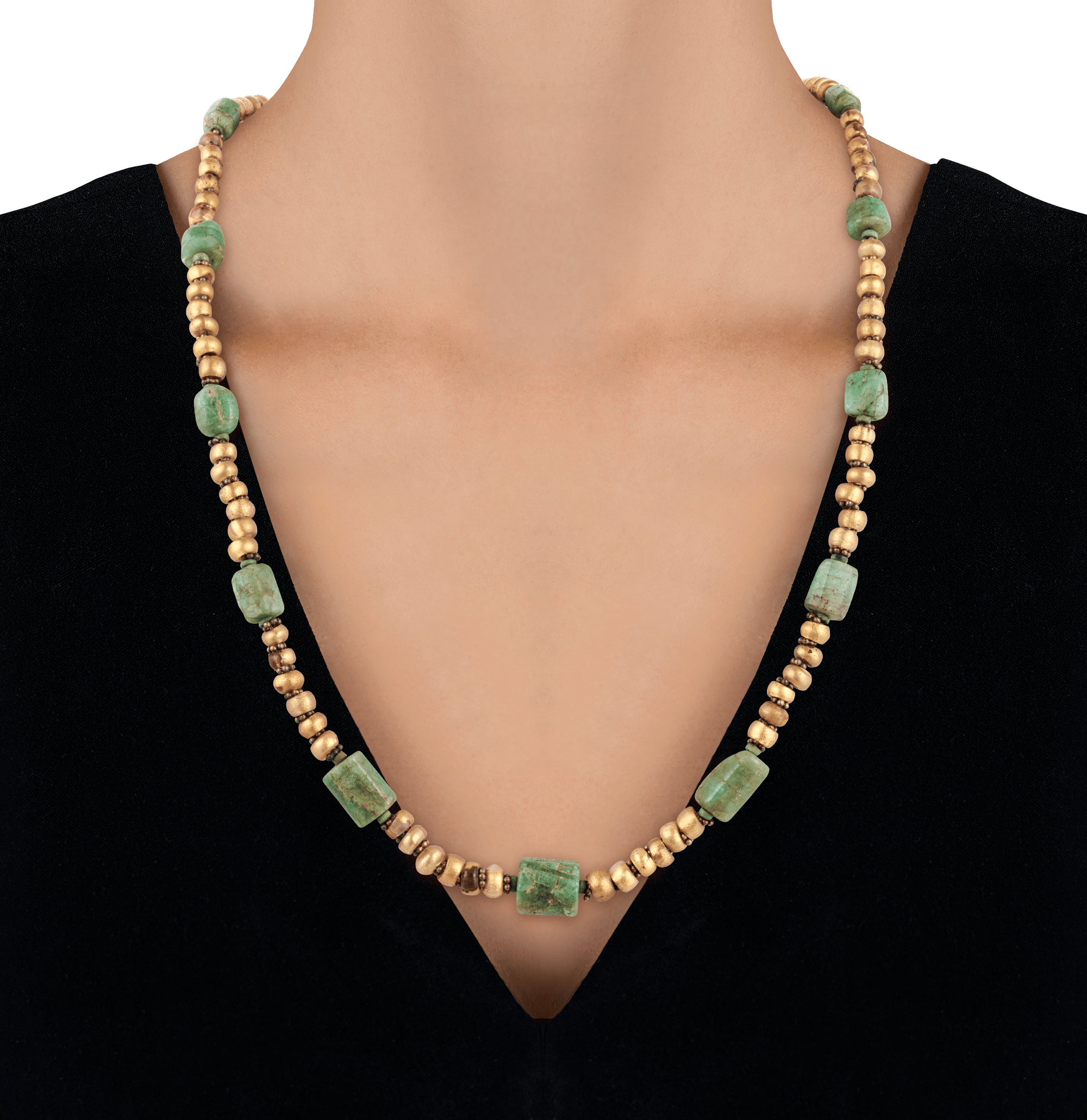 Ancient Egyptian Emerald and Gold Necklace