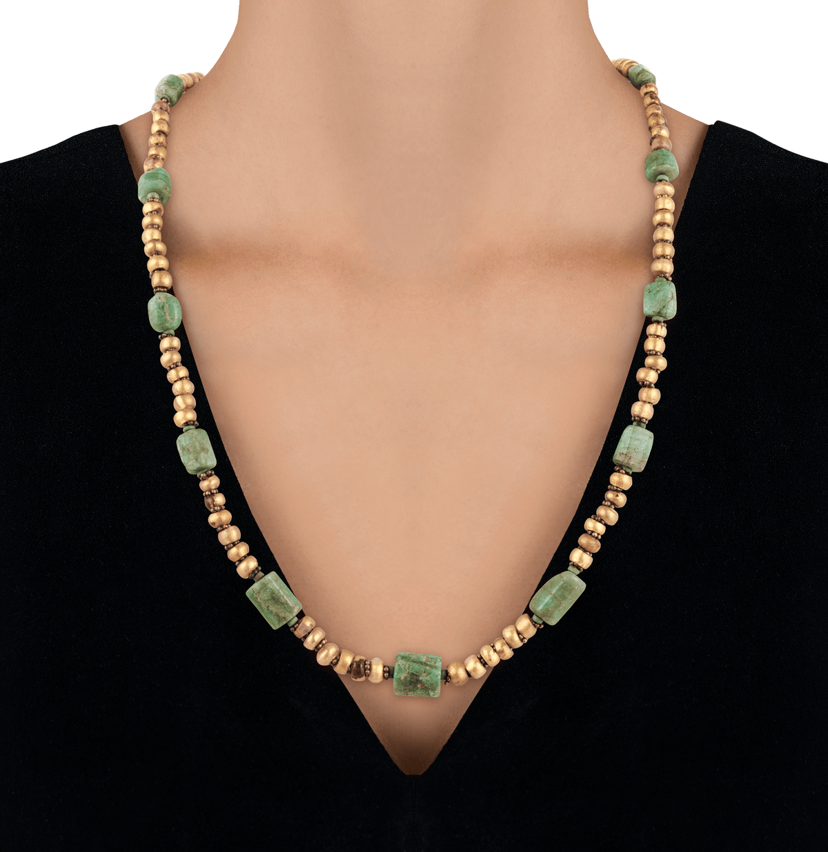 Ancient Egyptian Emerald and Gold Necklace