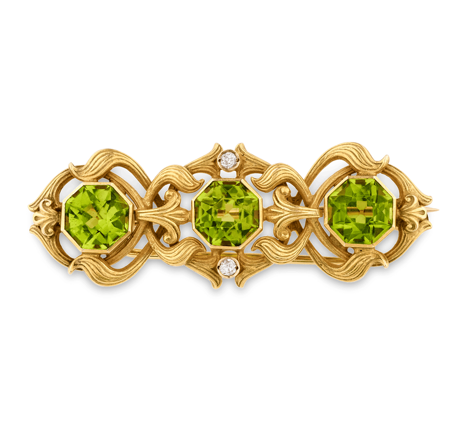 Art Nouveau Peridot and Diamond Brooch