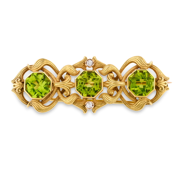 Art Nouveau Peridot and Diamond Brooch