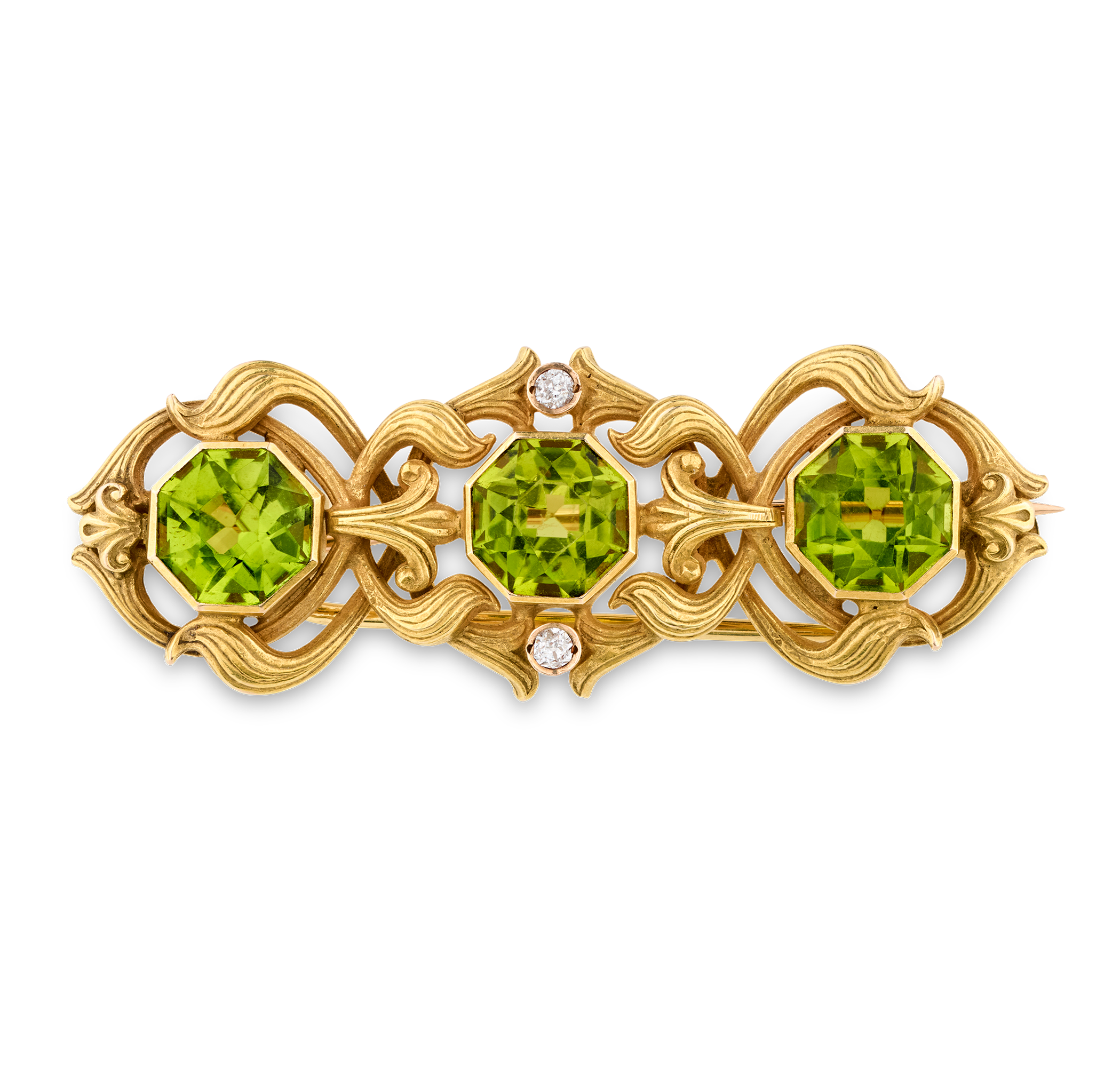 Art Nouveau Peridot and Diamond Brooch
