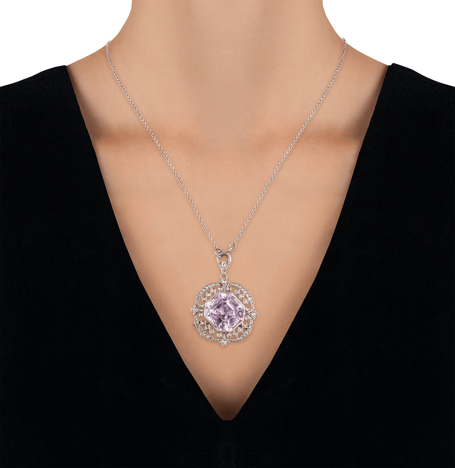 Marcus & Co. Edwardian Kunzite Pendant Brooch
