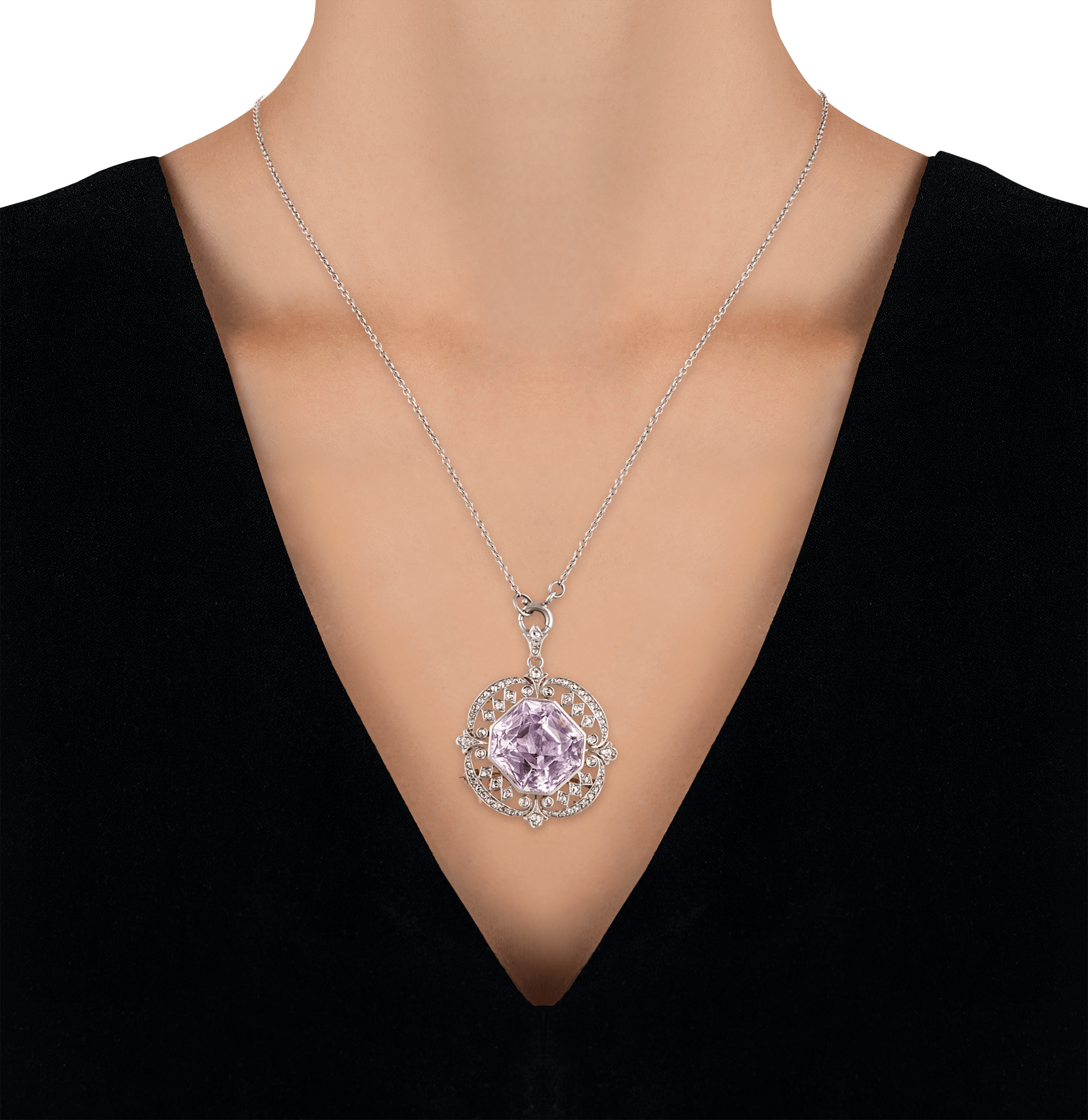 Marcus & Co. Edwardian Kunzite Pendant Brooch