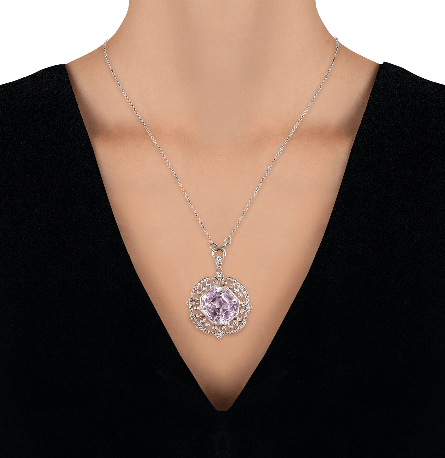 Marcus & Co. Edwardian Kunzite Pendant Brooch