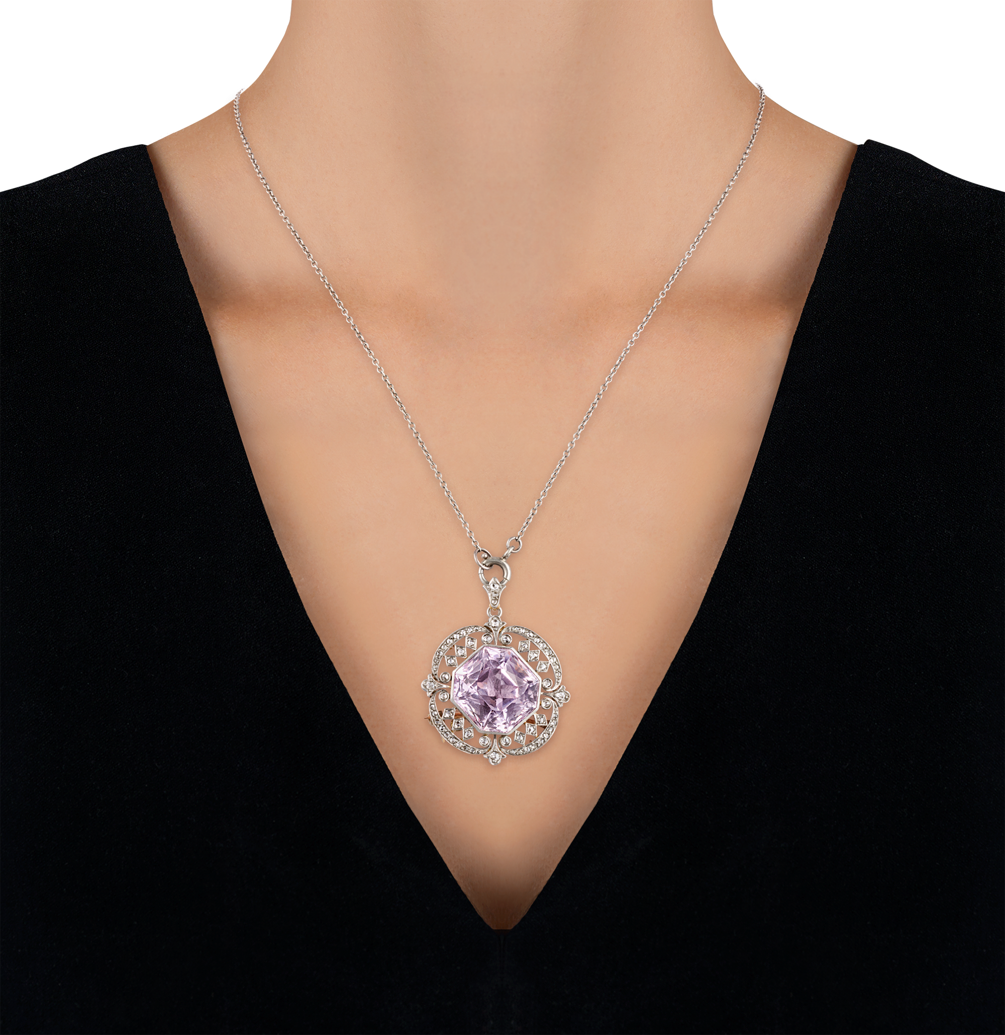 Marcus & Co. Edwardian Kunzite Pendant Brooch