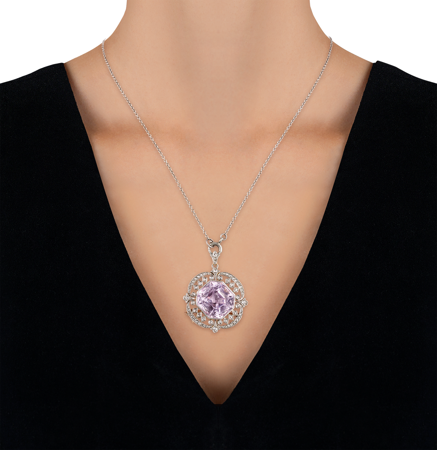 Marcus & Co. Edwardian Kunzite Pendant Brooch