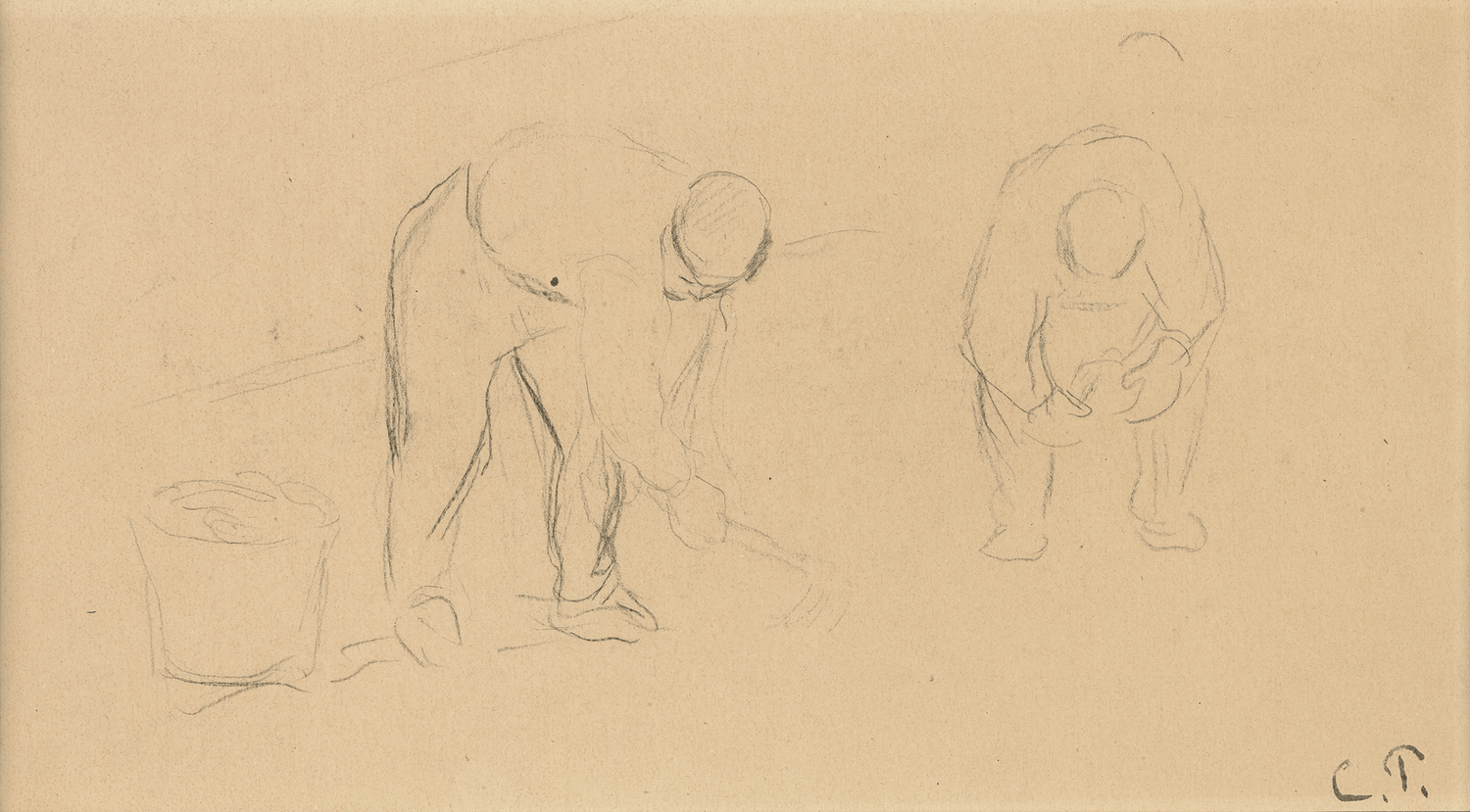 Two Plowmen in a Field by Camille Pissarro