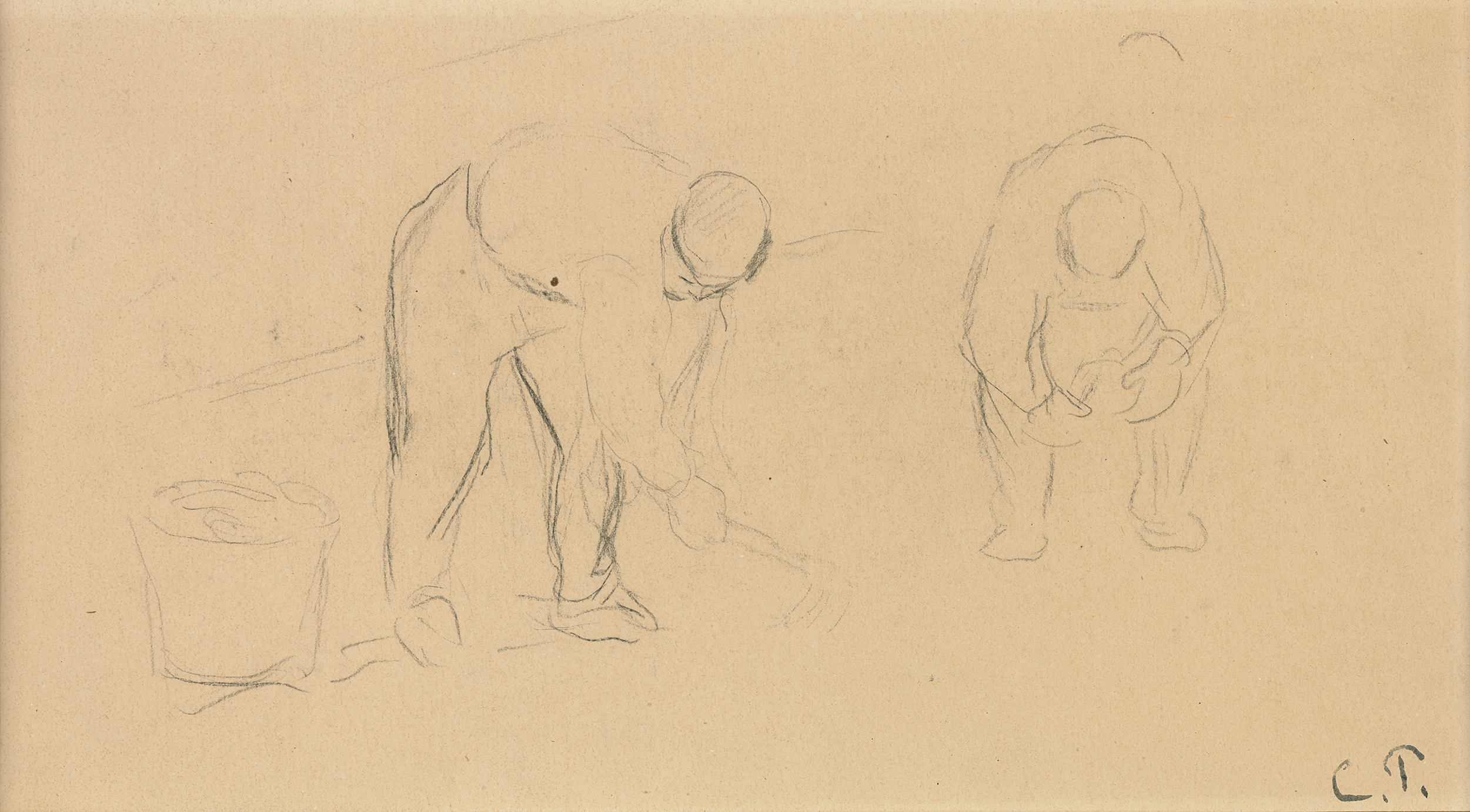 Two Plowmen in a Field by Camille Pissarro