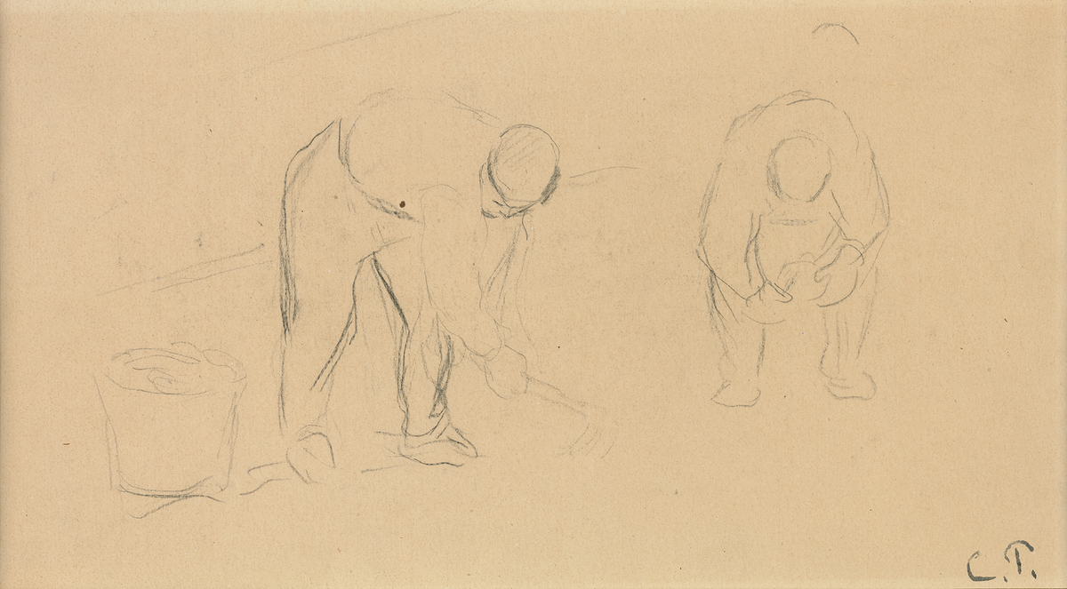 Two Plowmen in a Field by Camille Pissarro