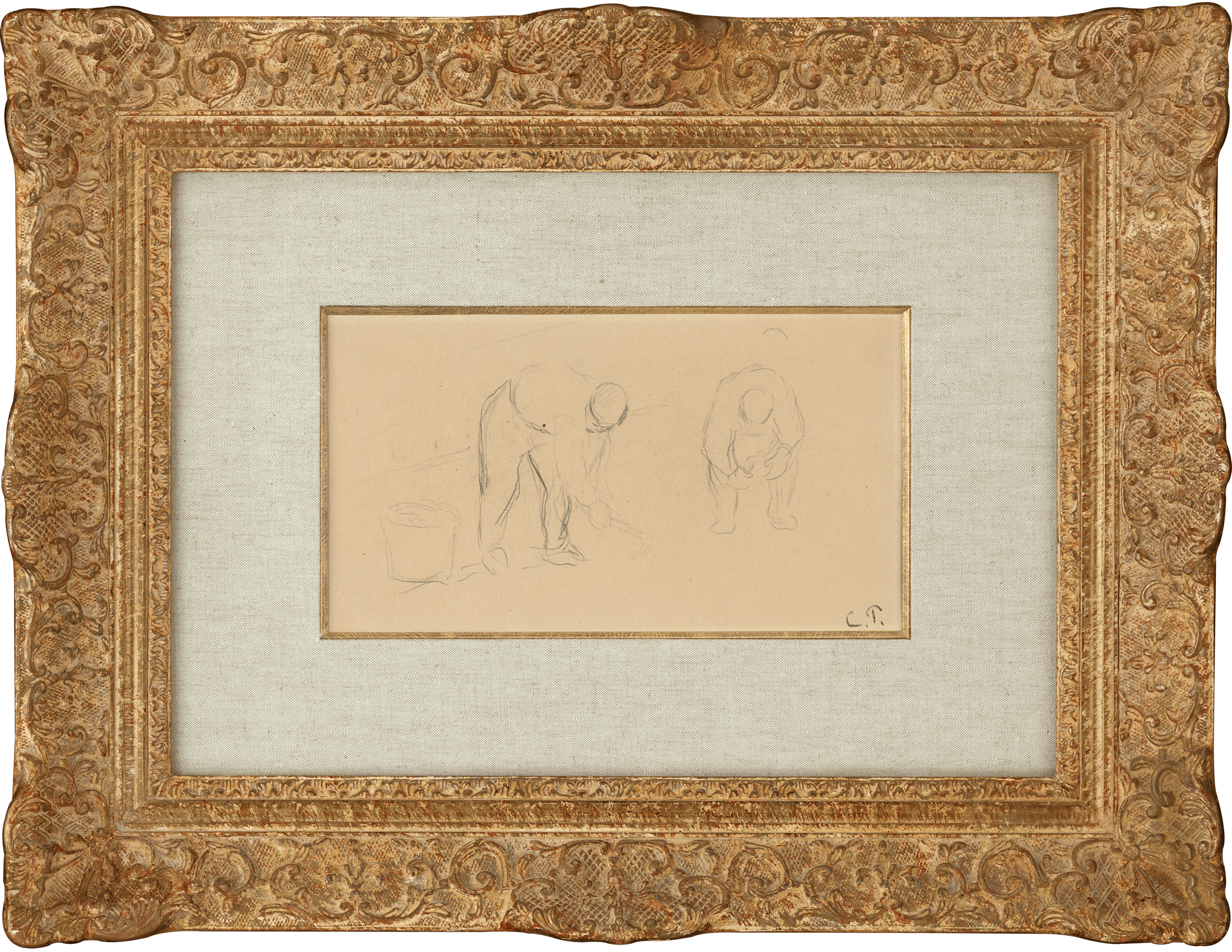 Two Plowmen in a Field by Camille Pissarro