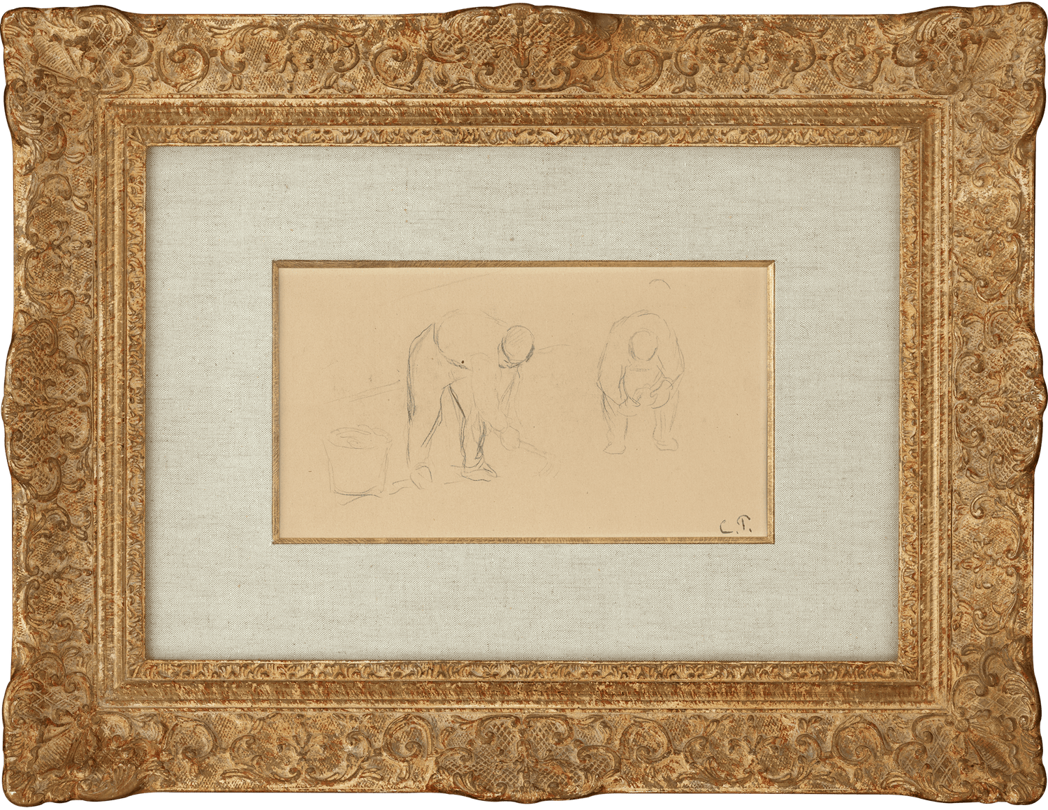 Two Plowmen in a Field by Camille Pissarro