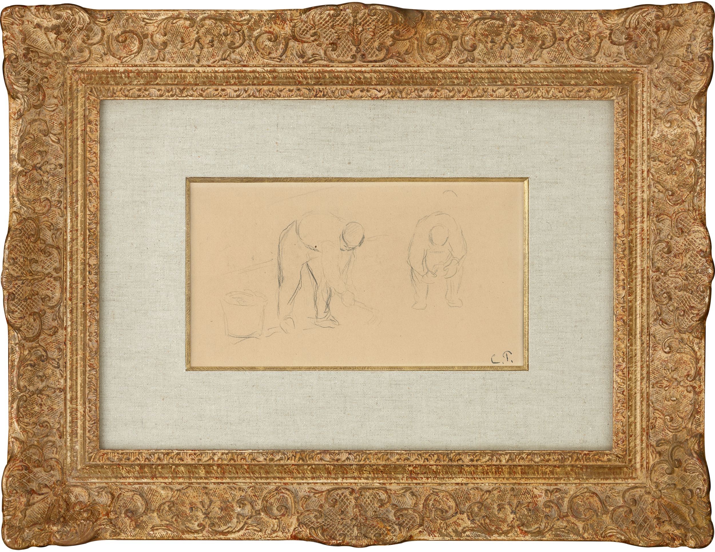 Two Plowmen in a Field by Camille Pissarro