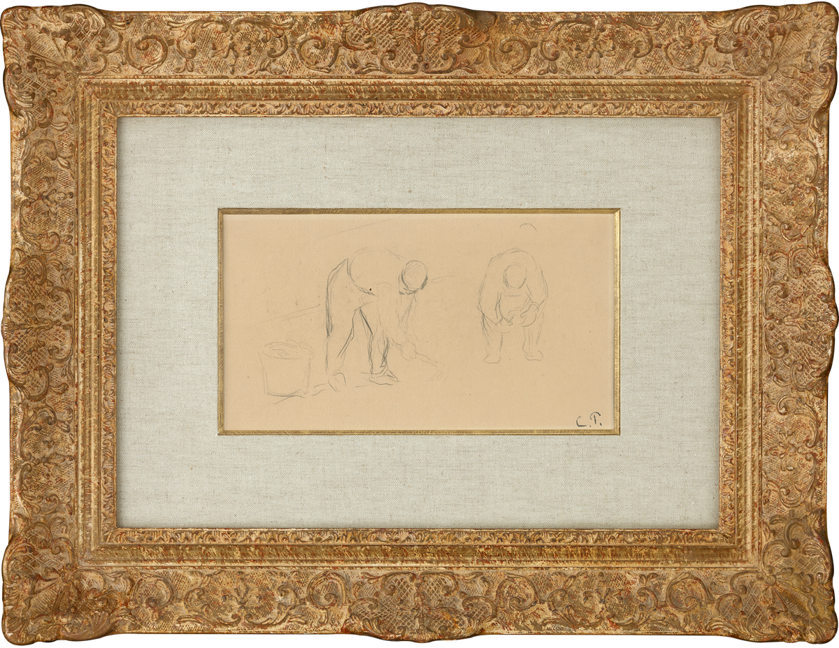 Two Plowmen in a Field by Camille Pissarro