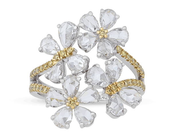 Floral Rose Cut Diamond Bypass Ring