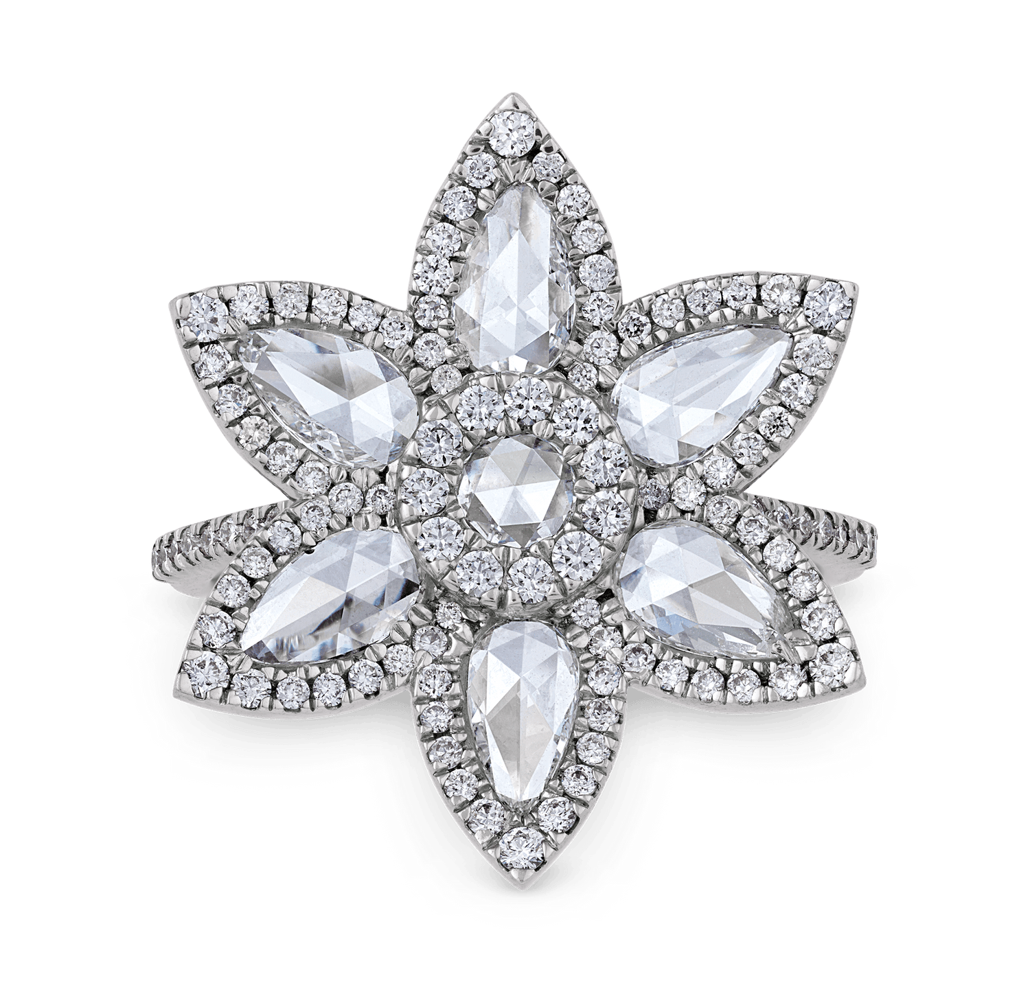 Floral Rose Cut Diamond Ring, 1.54 Carats