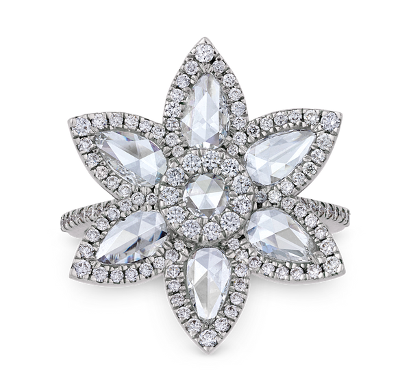 Floral Rose Cut Diamond Ring, 1.54 Carats