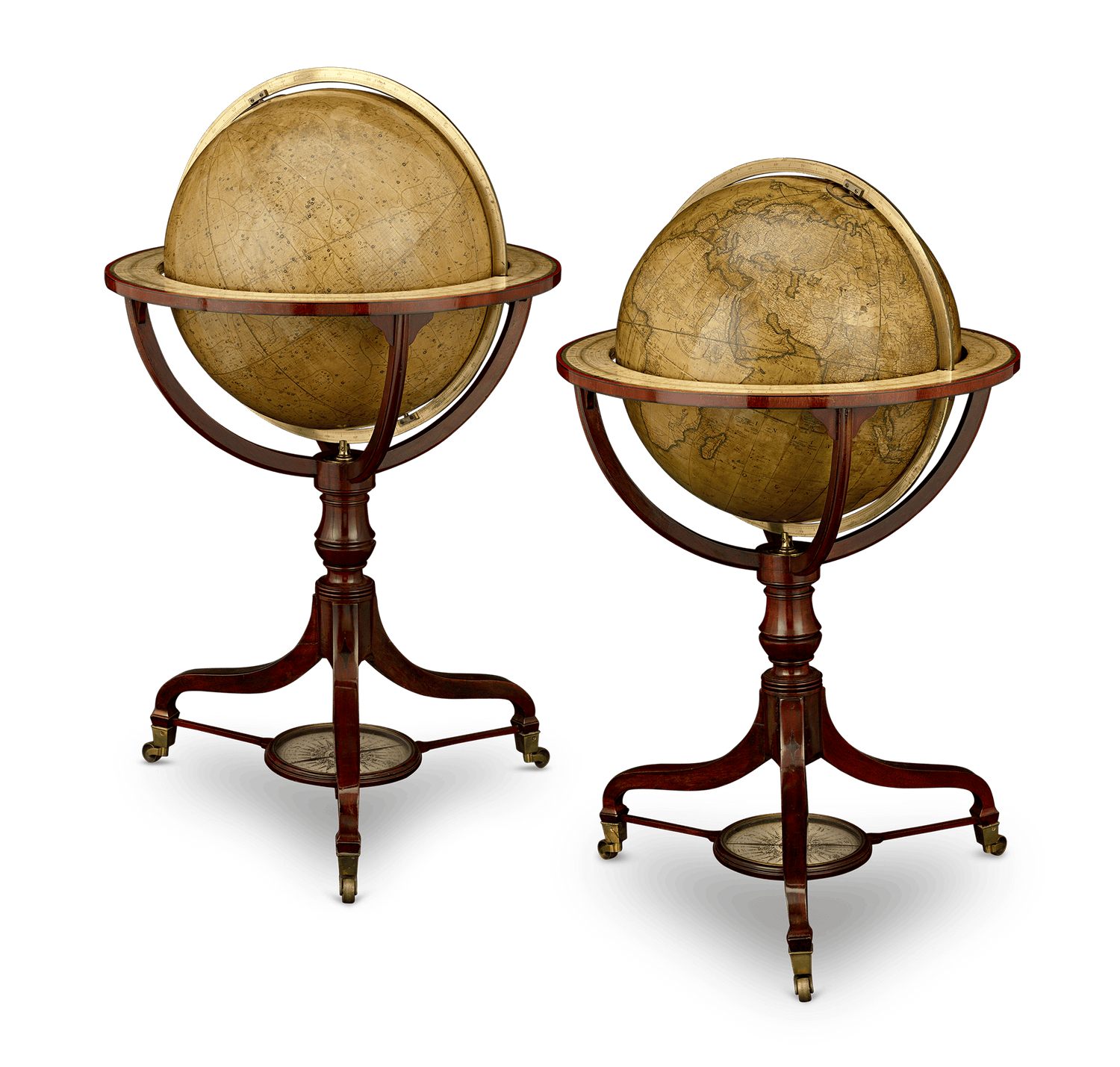 Georgian 21-Inch Terrestrial and Celestial Floor Globes by J. W. Cary