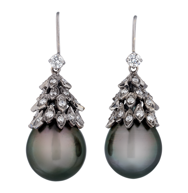 Tahitian Pearl and Diamond Earrings