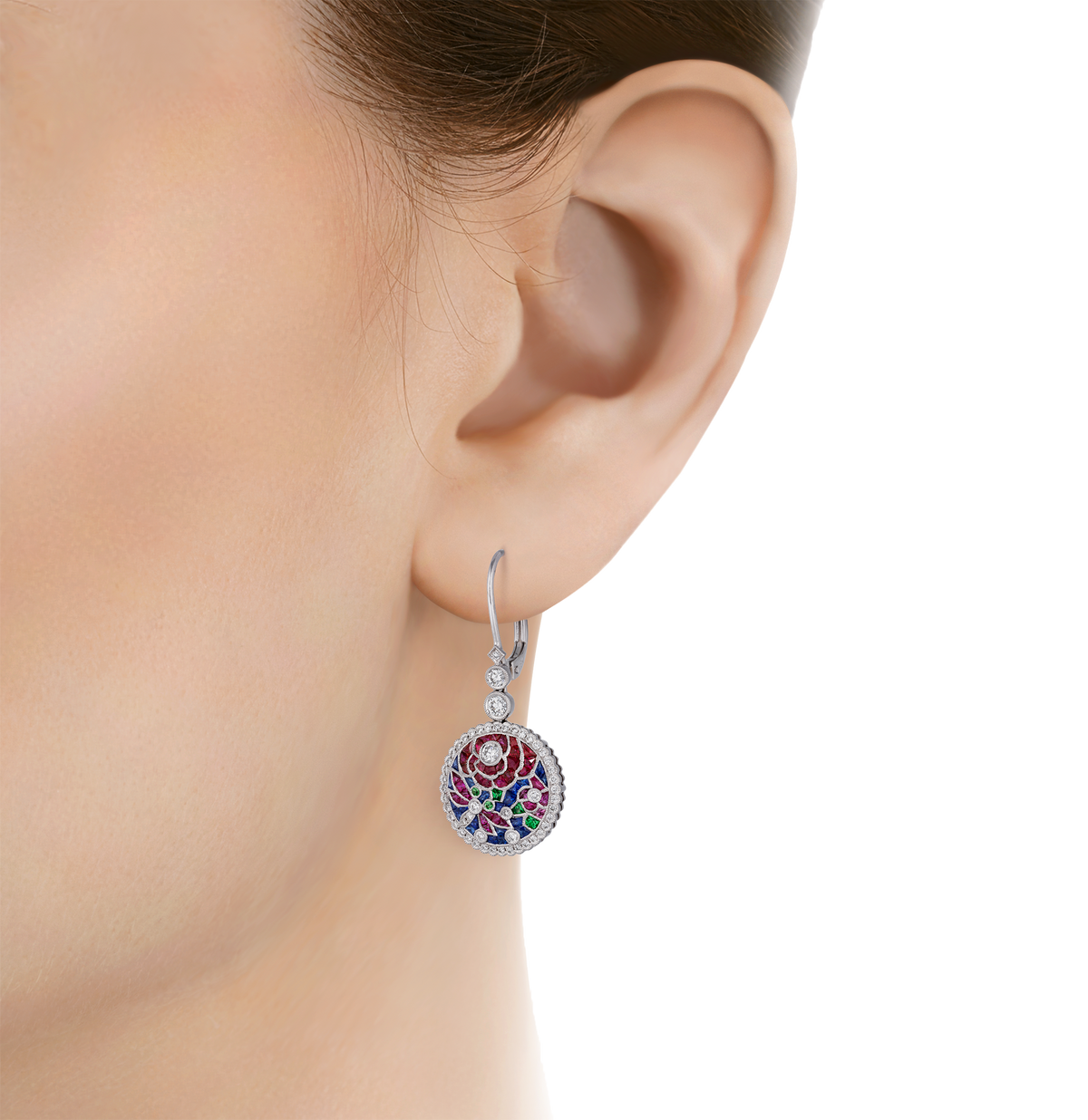Ruby, Sapphire and Tsavorite Earrings