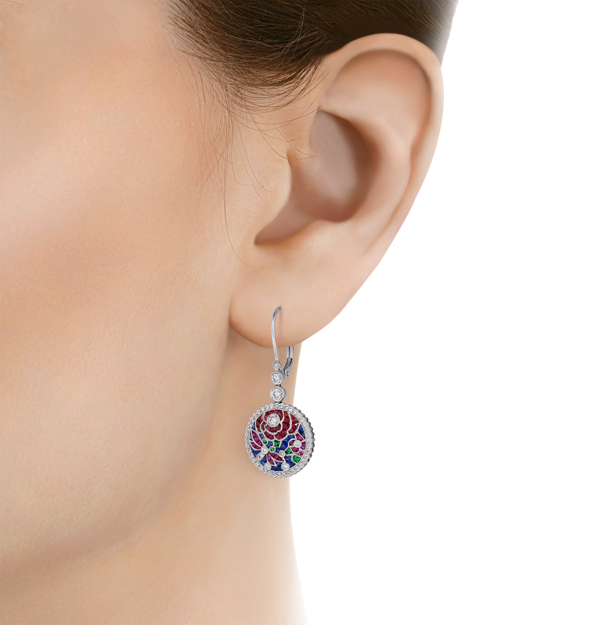 Ruby, Sapphire and Tsavorite Earrings