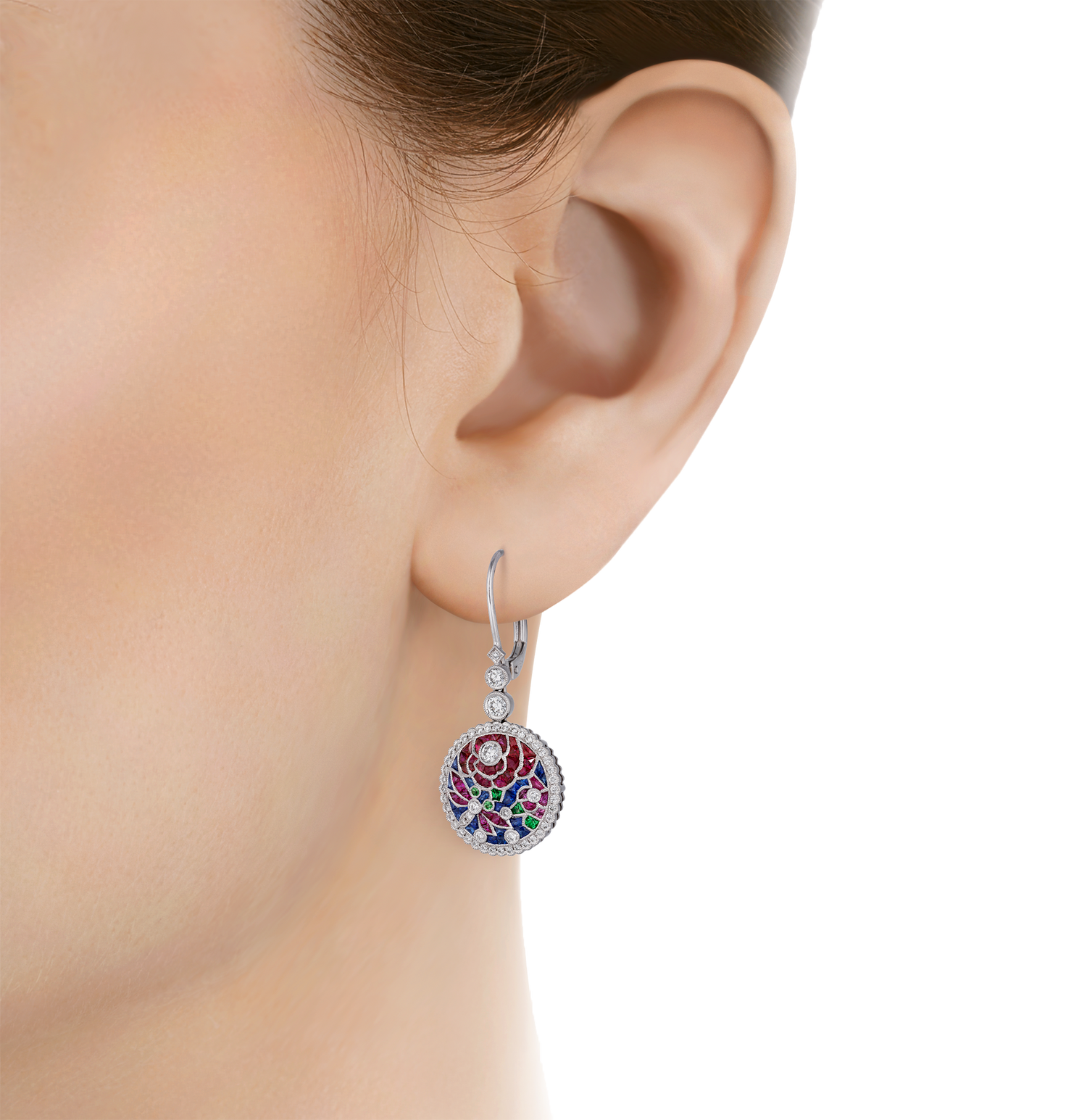 Ruby, Sapphire and Tsavorite Earrings