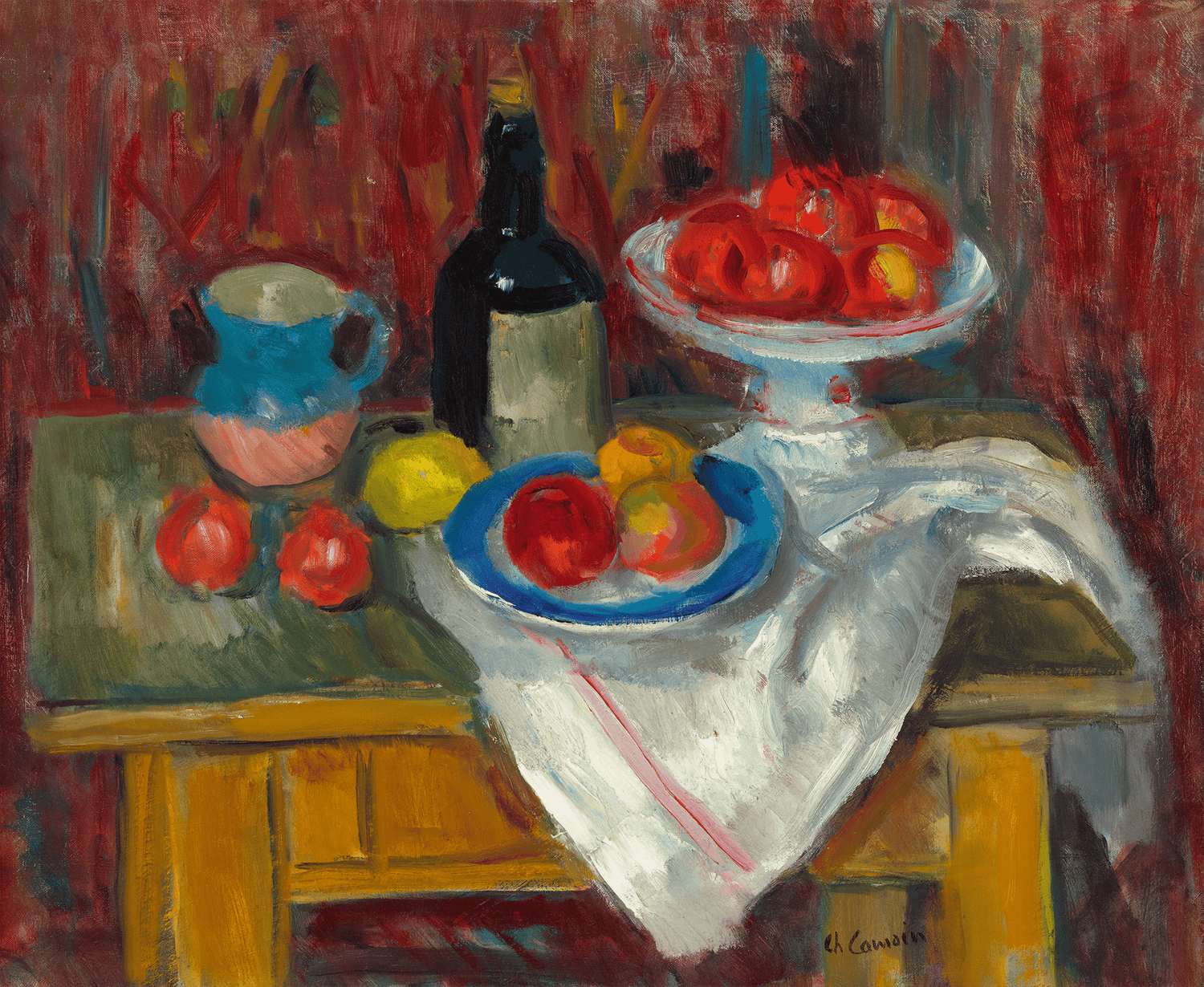Compotier de fruits, bouteille et assiette by Charles Camoin