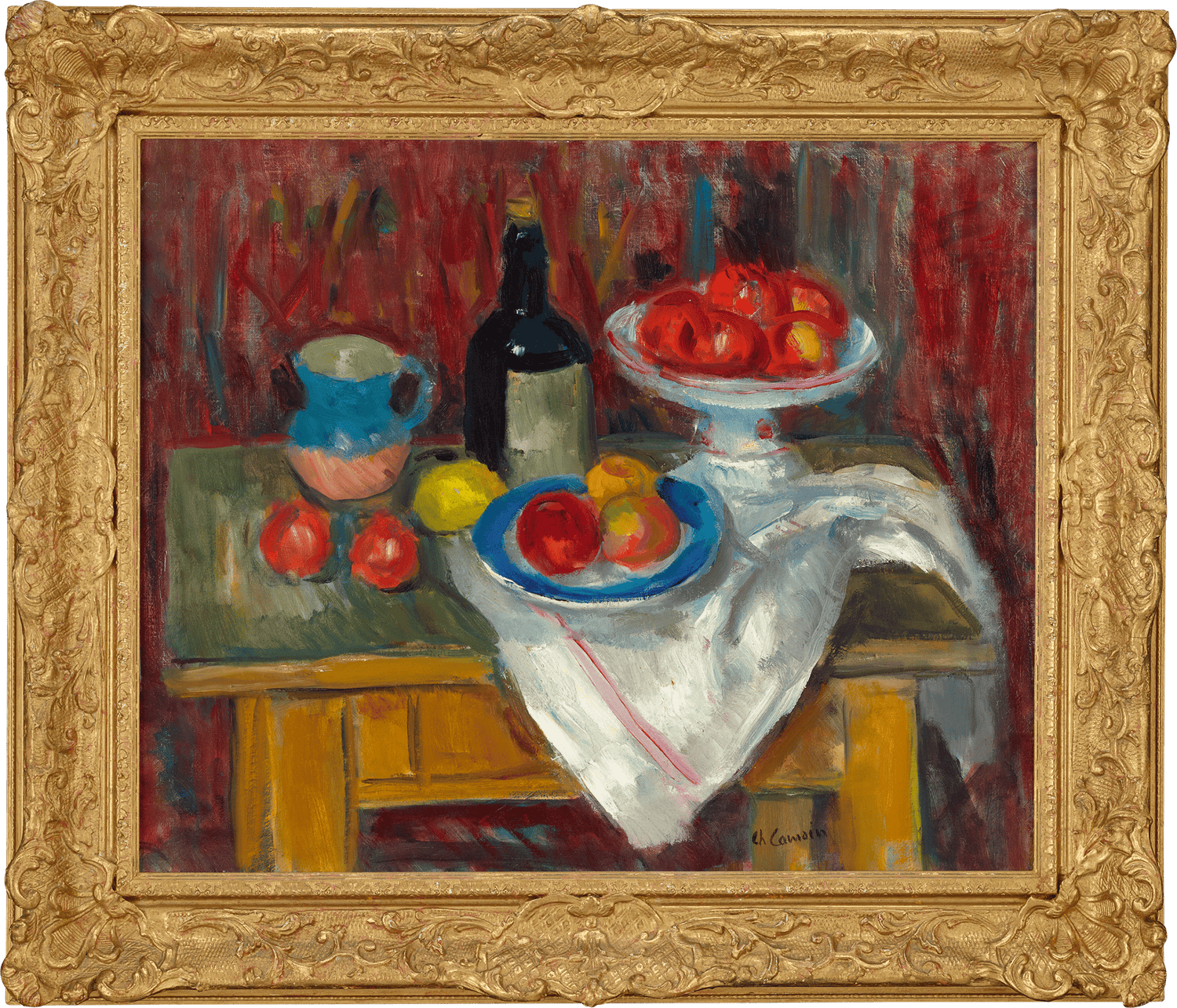 Compotier de fruits, bouteille et assiette by Charles Camoin