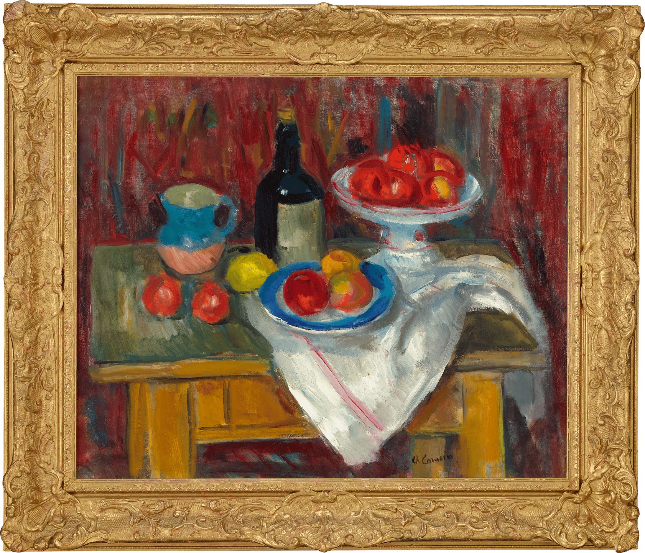 Compotier de fruits, bouteille et assiette by Charles Camoin