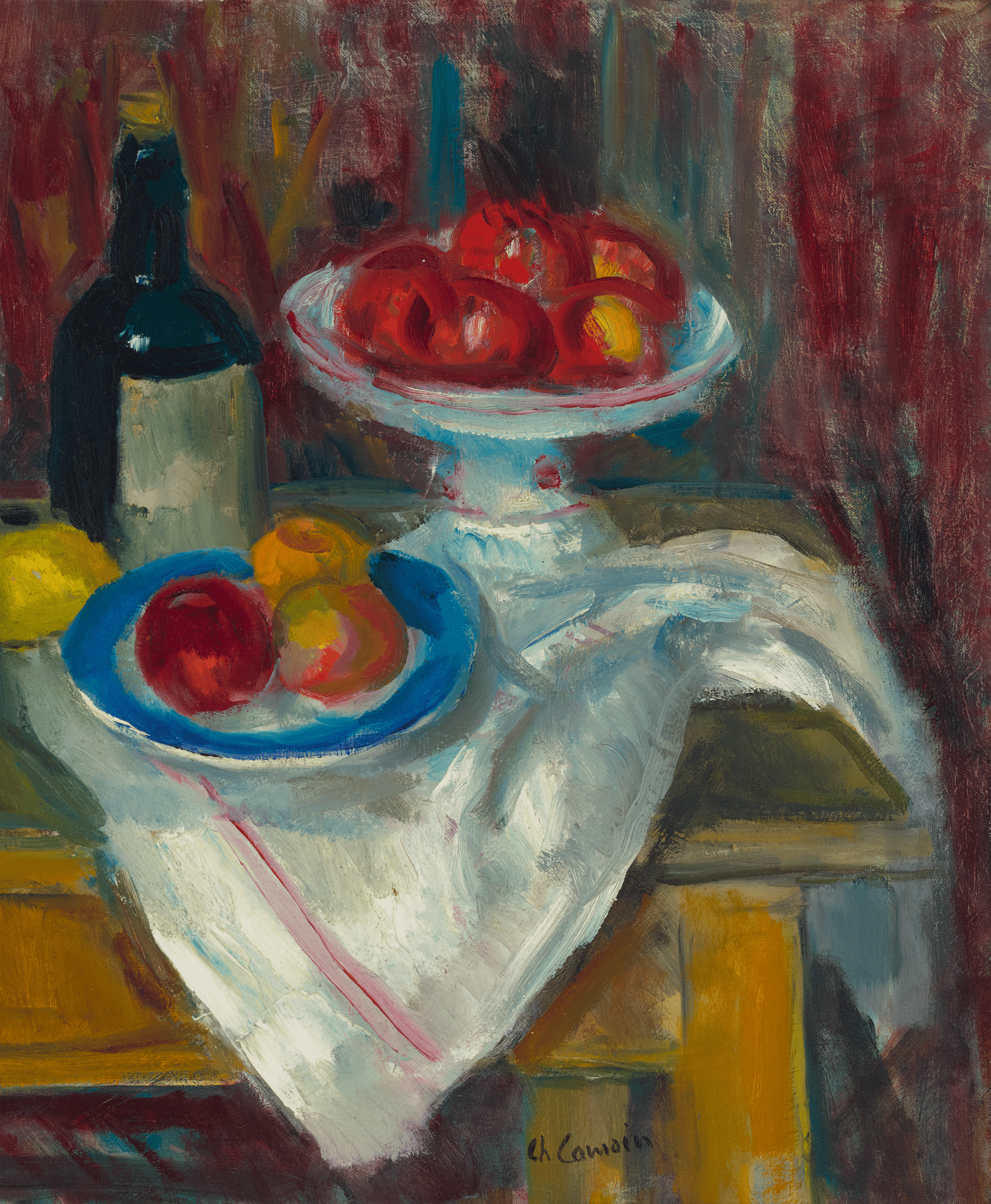 Compotier de fruits, bouteille et assiette by Charles Camoin