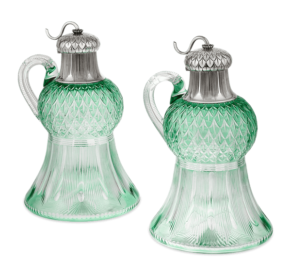 Fabergé Silver-Mounted Glass Thistle-Form Jugs
