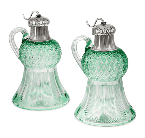 Fabergé Silver-Mounted Glass Thistle-Form Jugs