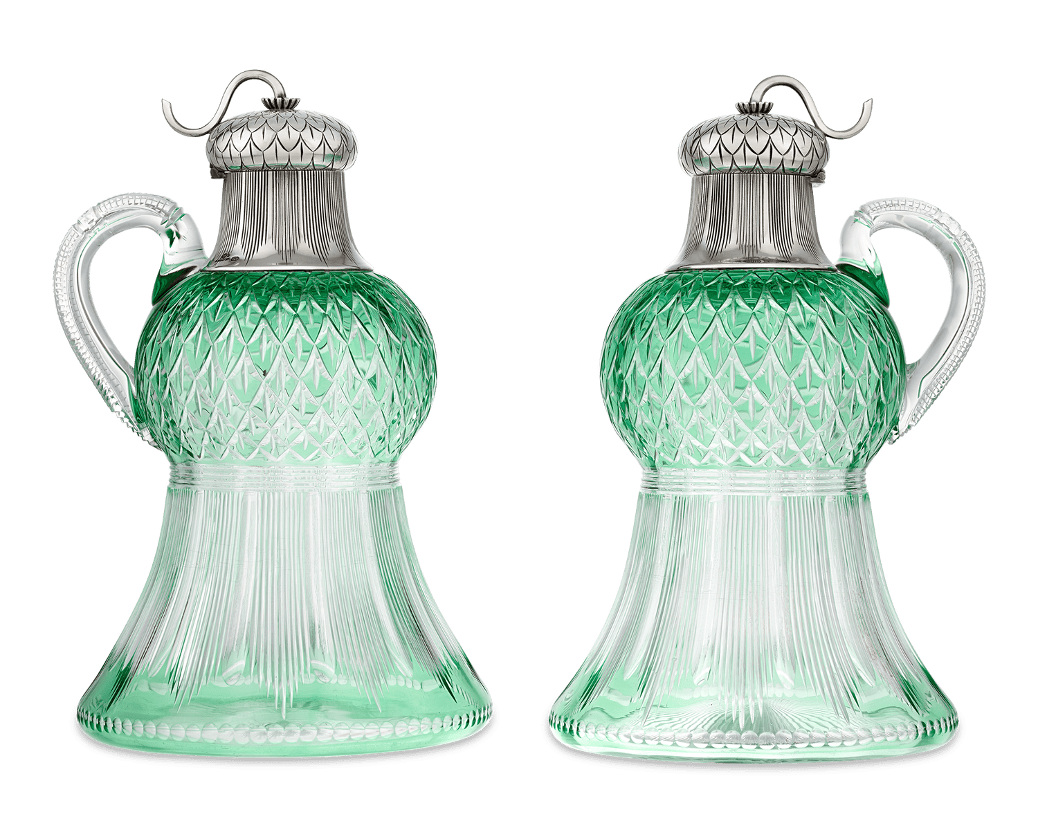 Fabergé Silver-Mounted Glass Thistle-Form Jugs