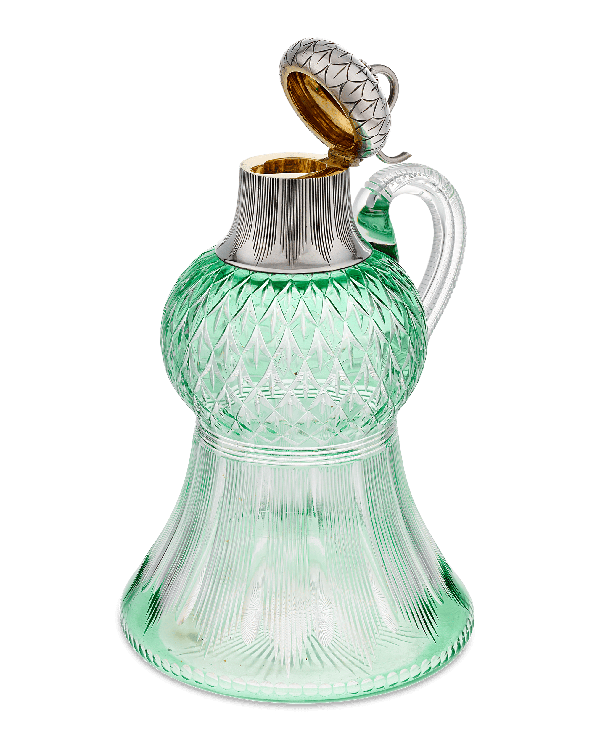 Fabergé Silver-Mounted Glass Thistle-Form Jugs