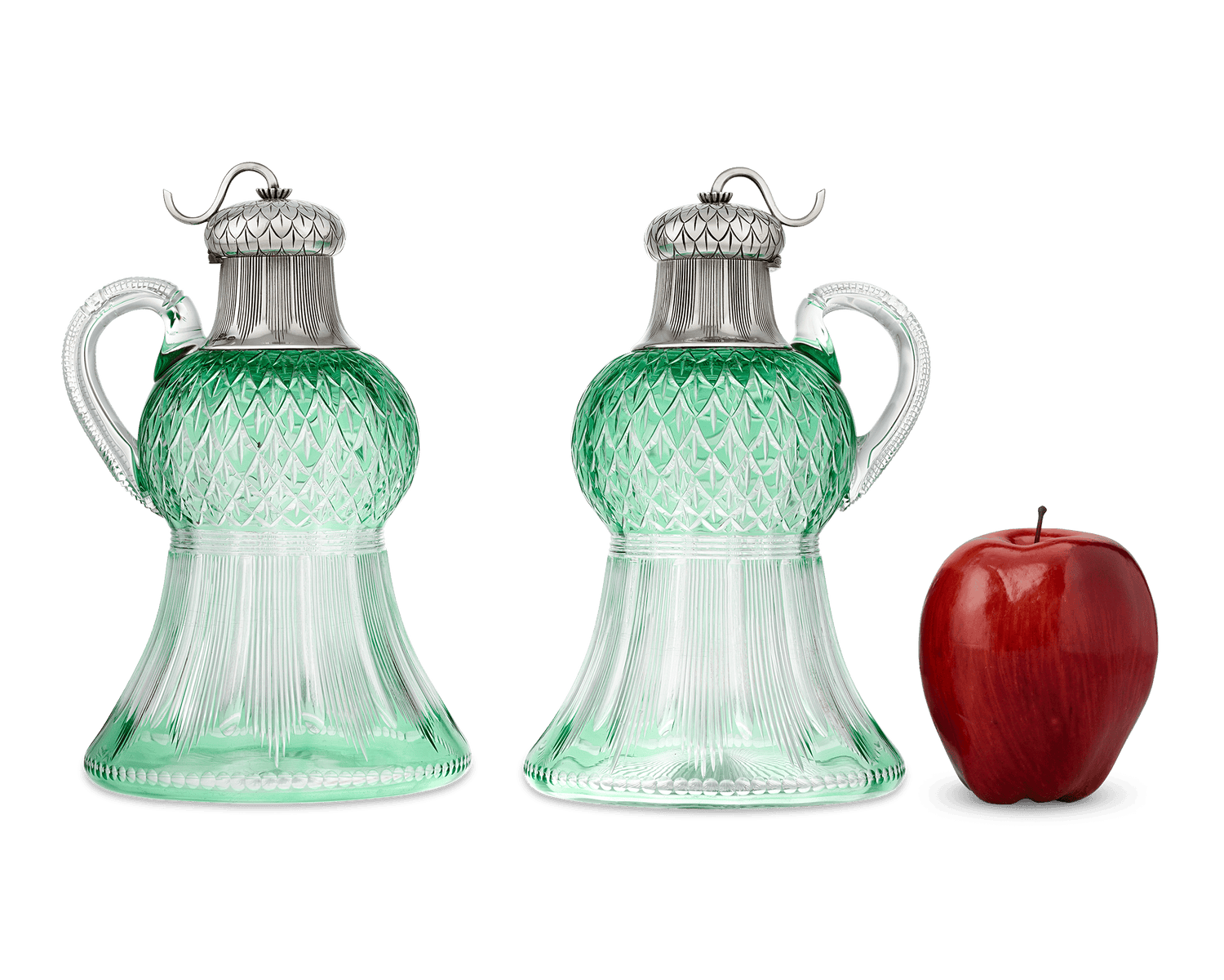 Fabergé Silver-Mounted Glass Thistle-Form Jugs