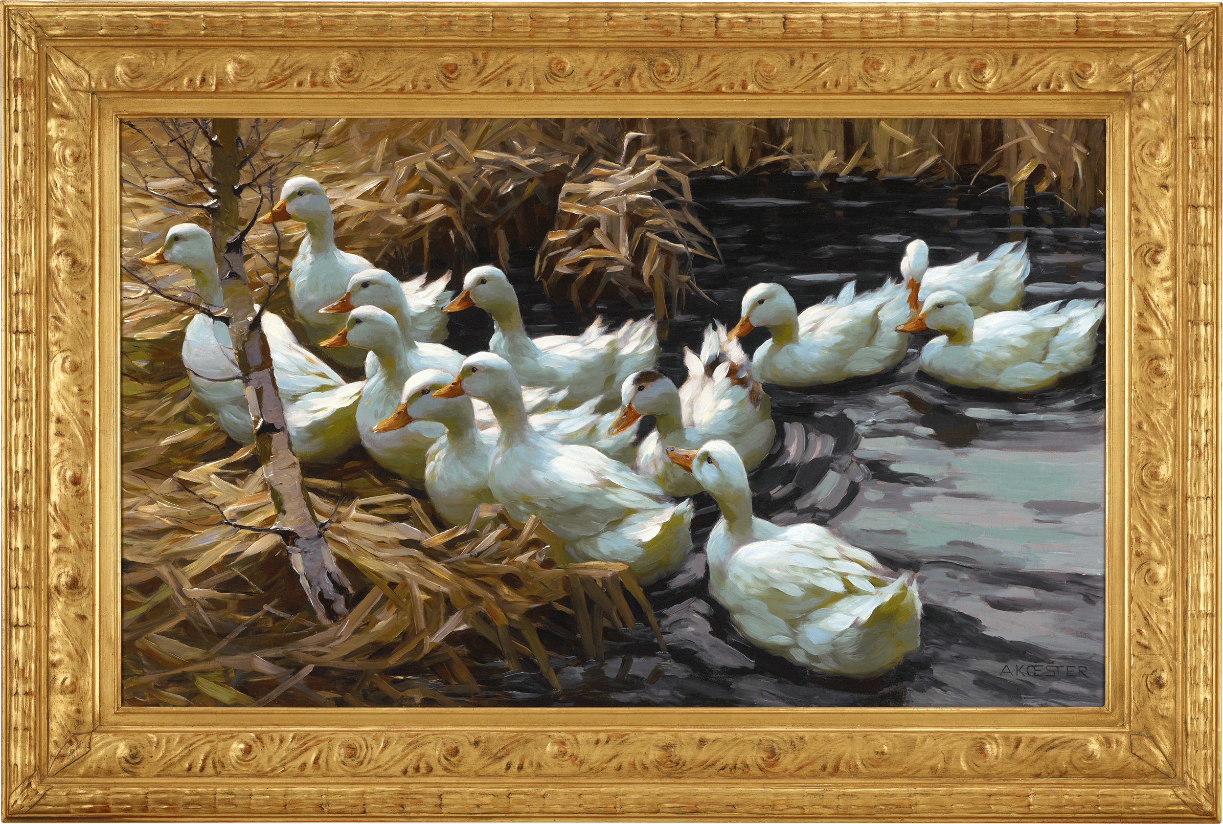 Twelve Ducks in the Reeds by Alexander Koester