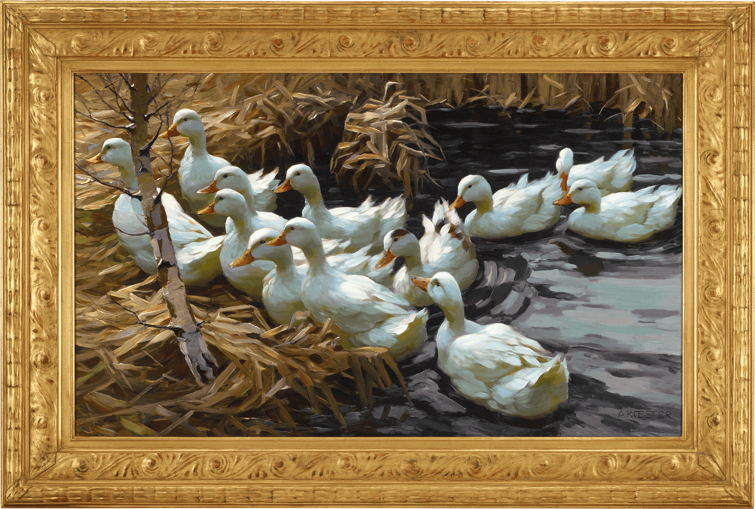 Twelve Ducks in the Reeds by Alexander Koester